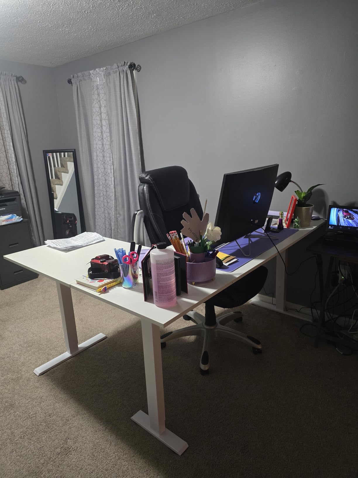 Casaottima 63 Inch Electric L-Shaped Standing Desk, Reversible Corner Desk with Height Adjustment, Large Ergonomic Workstation for Home Office, Reception Room, White customer photo 1