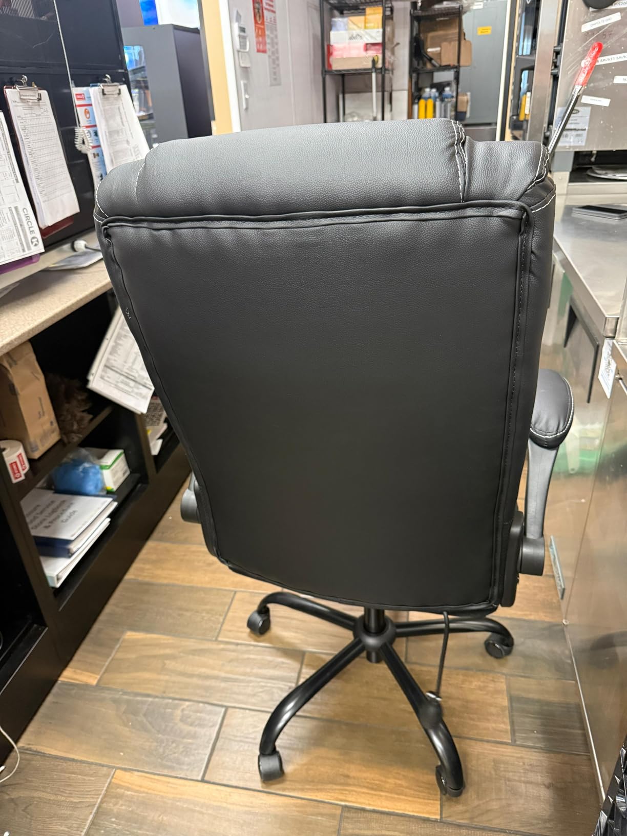 BESTFAIR Ergonomic Office Chair - Home Desk Computer Chair, Leather High Back Executive Chairs with Adjustable Lumbar Support & Flip-up Arms, Rocking Swivel Comfy, Brown customer photo 1