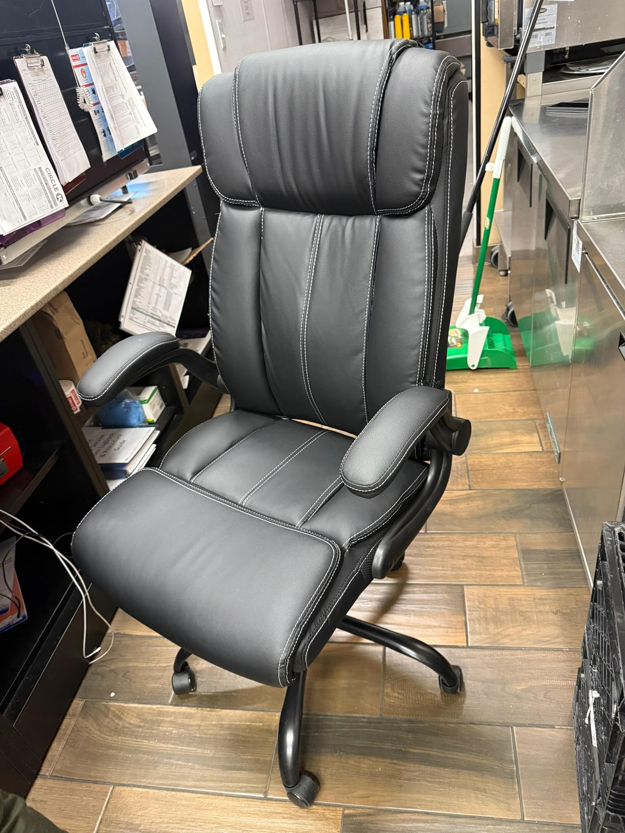 BESTFAIR Ergonomic Office Chair - Home Desk Computer Chair, Leather High Back Executive Chairs with Adjustable Lumbar Support & Flip-up Arms, Rocking Swivel Comfy, Brown customer photo 2