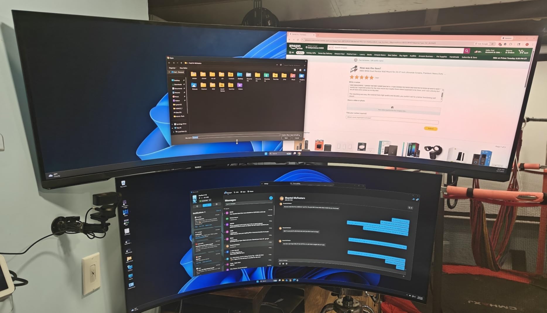 Monitor Wall Mount for 24-57 Inch Ultrawide Gaming Screens, Premium Heavy Duty Monitor Arm Holds 60 lbs, Full Motion Gas Spring, Bearing Head for Easy Adjustment, 75/100 VESA Mount, Black customer photo 1