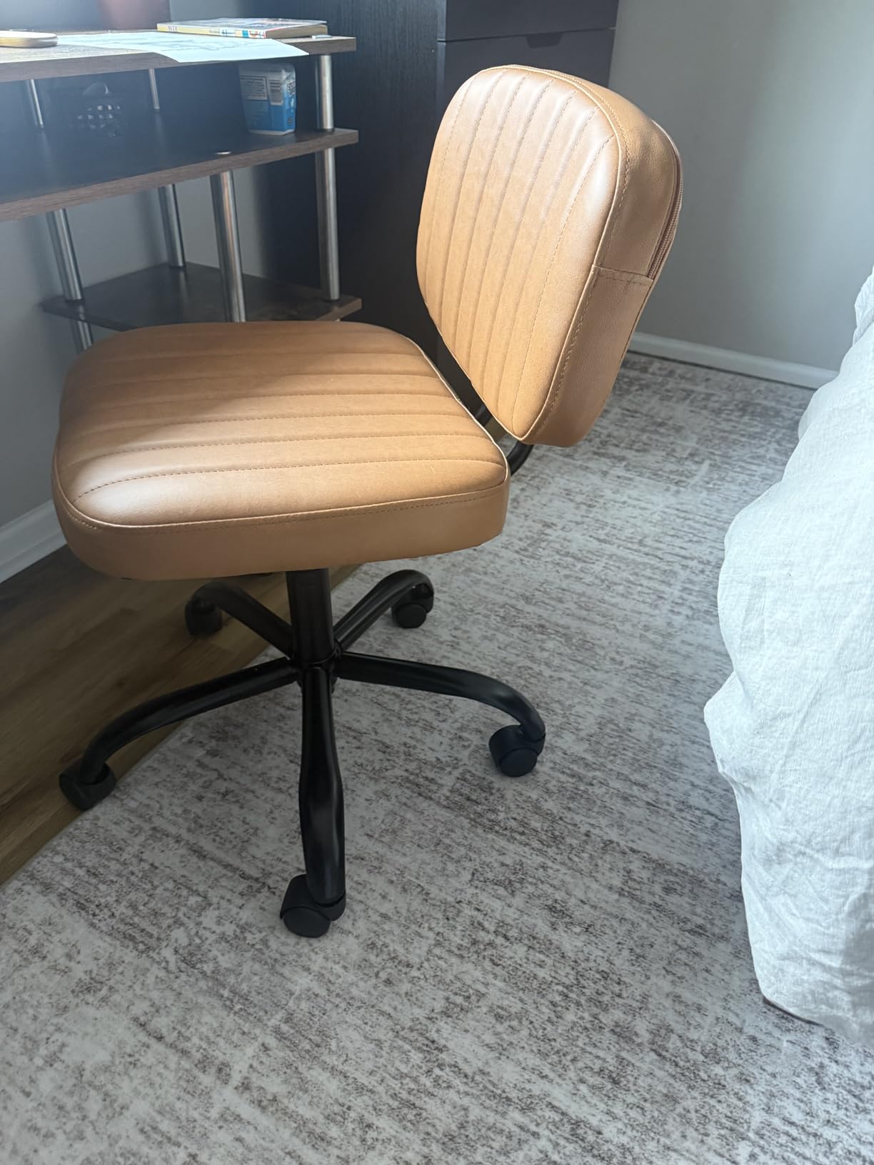 DUMOS Small Armless Home Desk Chair with Low Back Lumbar Support, Height Adjustable PU Leather Computer Task Chair with 360° Swivel Wheels, for Small Space, Adults, New Black customer photo 1