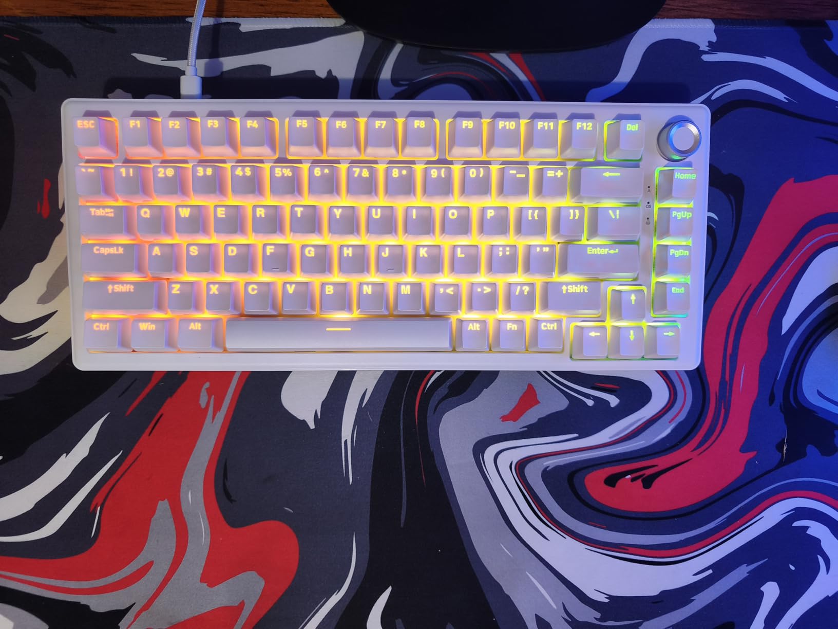 DIERYA DK81E 75% Mechanical Gaming Keyboard, Hot-Swappable, Pre-Lubed Linear Switches, Gasket-Mount, 6-Layer Dampening Foam, Programmable, Volume Knob, RGB Backlit, Double-Shot Keycaps, Wired, White customer photo 2