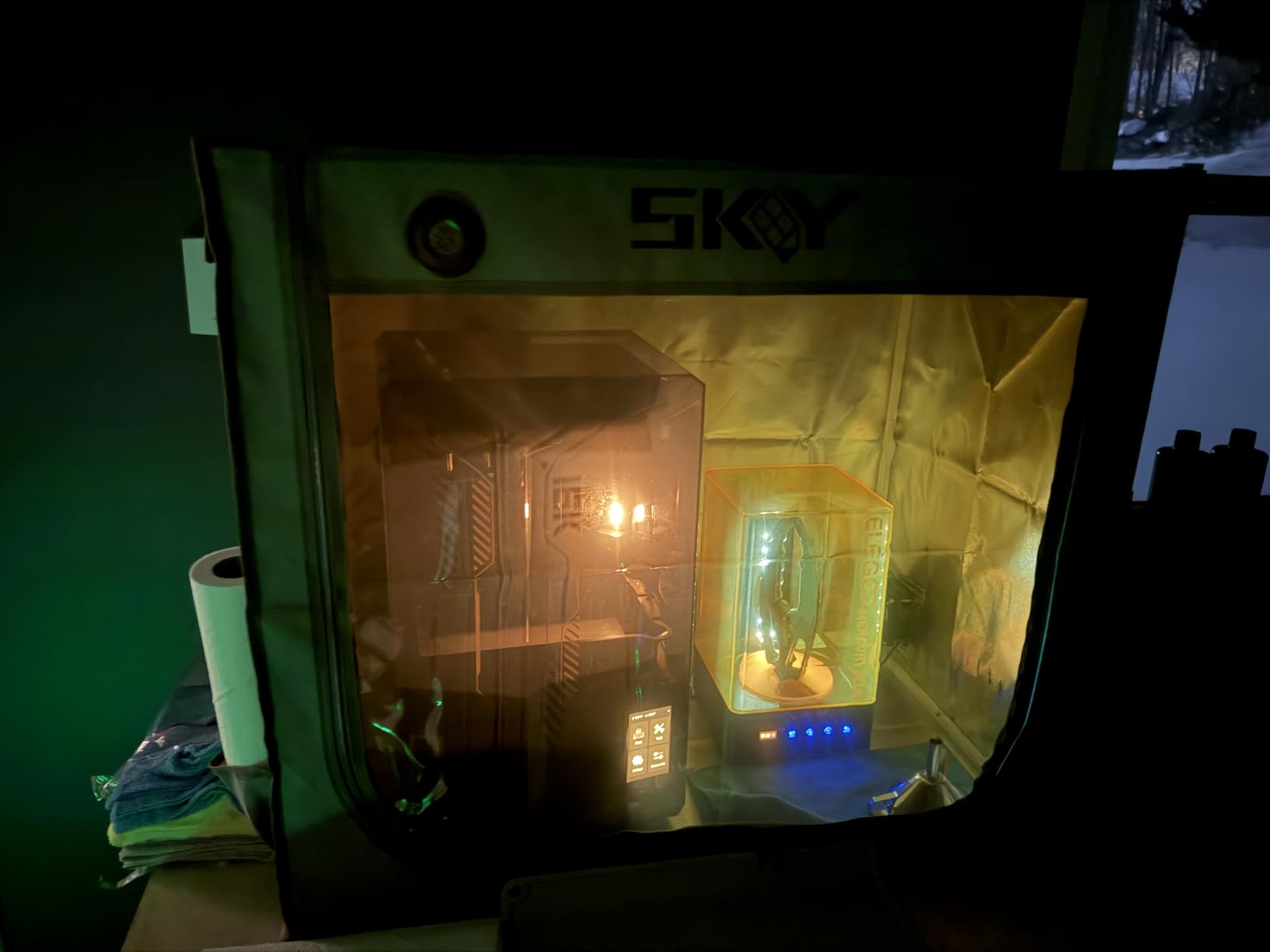 SKOUPHY Double Space Resin 3D Enclosure with Ventilation Kit LED Light, 3D Printer Vented Enclosure Tent Cover Iron Frame Eliminate Odors Isolate Noise for LCD Resin UV 3D Printer 33*18.9*28.7inch customer photo 1