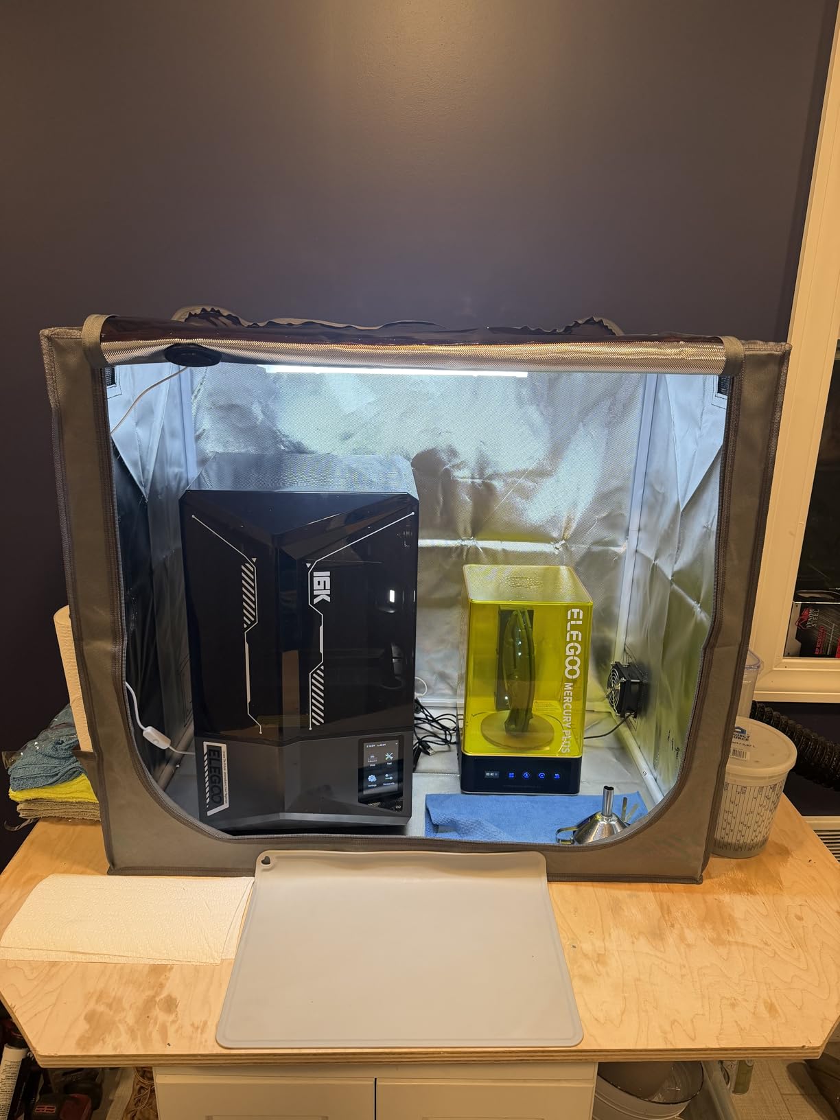 SKOUPHY Double Space Resin 3D Enclosure with Ventilation Kit LED Light, 3D Printer Vented Enclosure Tent Cover Iron Frame Eliminate Odors Isolate Noise for LCD Resin UV 3D Printer 33*18.9*28.7inch customer photo 2