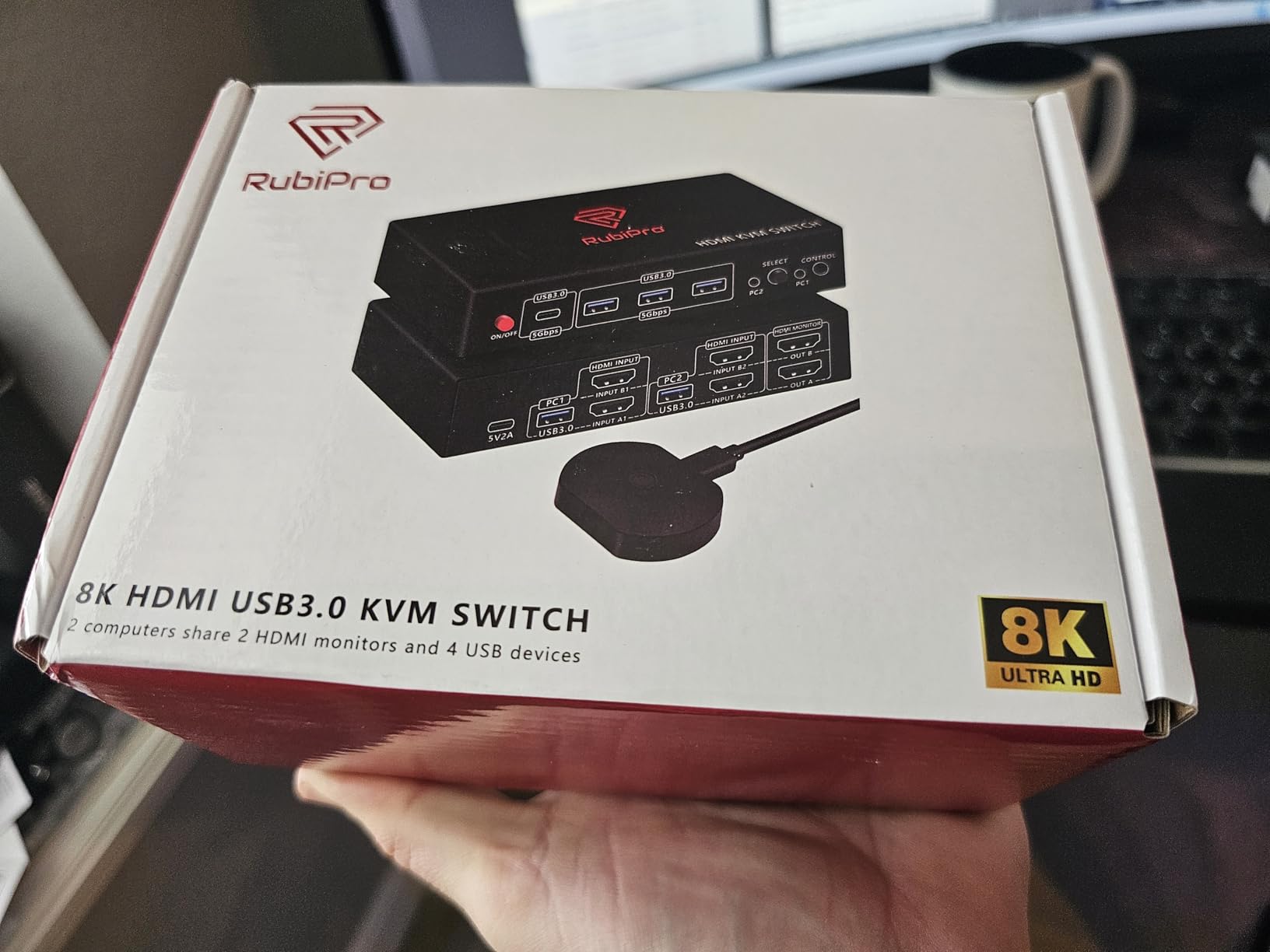 HDMI KVM Switch 2 Monitors 2 Computers - Dual Display 8K@60Hz, 4K@120Hz, USB 3.0 Fast Data Transfer, Plug & Play for Windows/Mac/Linux with an Additional 8K HDMI Cable customer photo 2