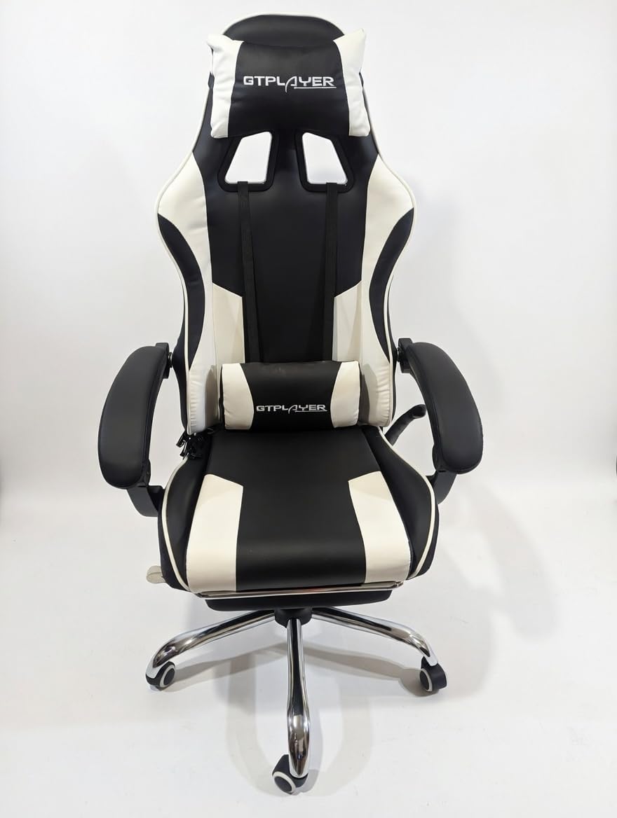GTPLAYER Gaming Chair, Computer Chair with Footrest and Lumbar Support, Height Adjustable Game Chair with 360°-Swivel Seat and Headrest for Office or Gaming (Pearl White) customer photo 2