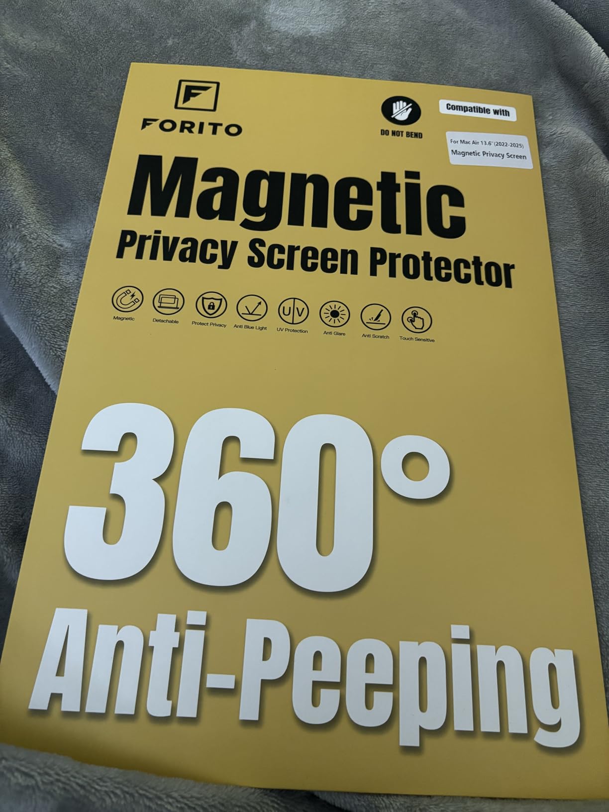 F FORITO Magnetic Laptop Privacy Screen 15.6 inch 16:9, 360° Anti Peeping Removable Anti Glare Blue Light Filter Compatible with All 15.6