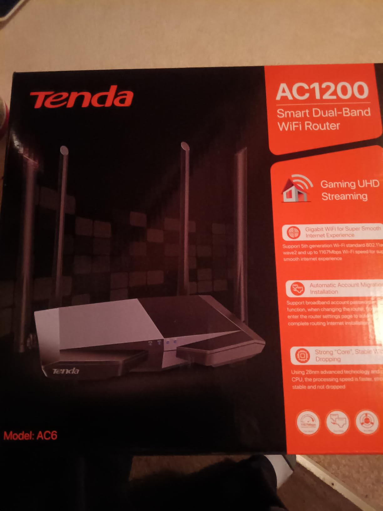 Tenda AC1200 Smart WiFi Router, High Speed Dual Band Wireless Internet Router with Smart APP, 4 x 100 Mbps Fast Ethernet Ports, Supports Guest WiFi, Access Point Mode, IPv6 and Parental Controls(AC6) customer photo 1
