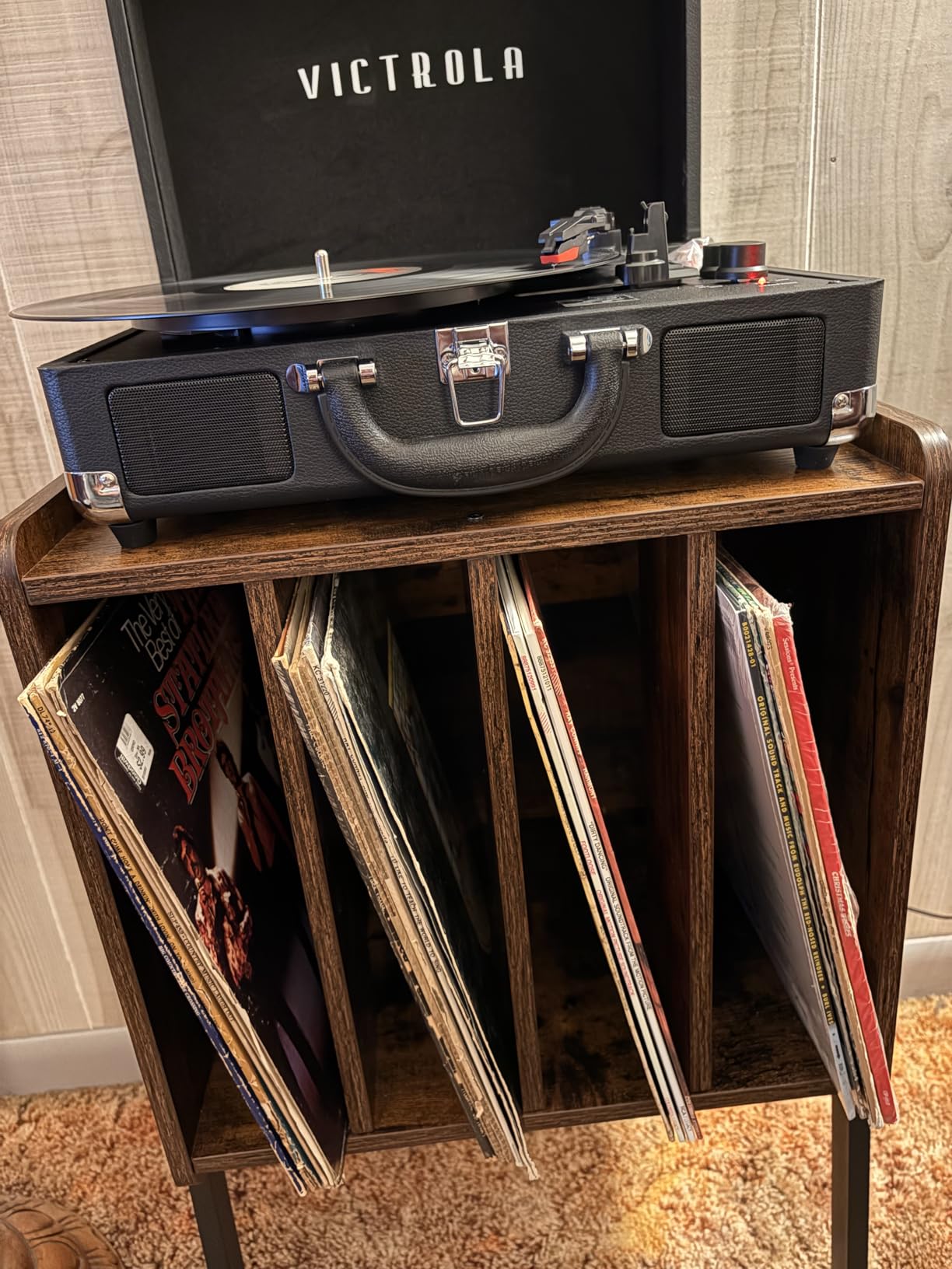 Victrola Journey Bluetooth Portable Suitcase Record Player - with Built-in Speakers, 3 Speed Vinyl Record Player, RCA Out, Headphone Jack (Brown) customer photo 2