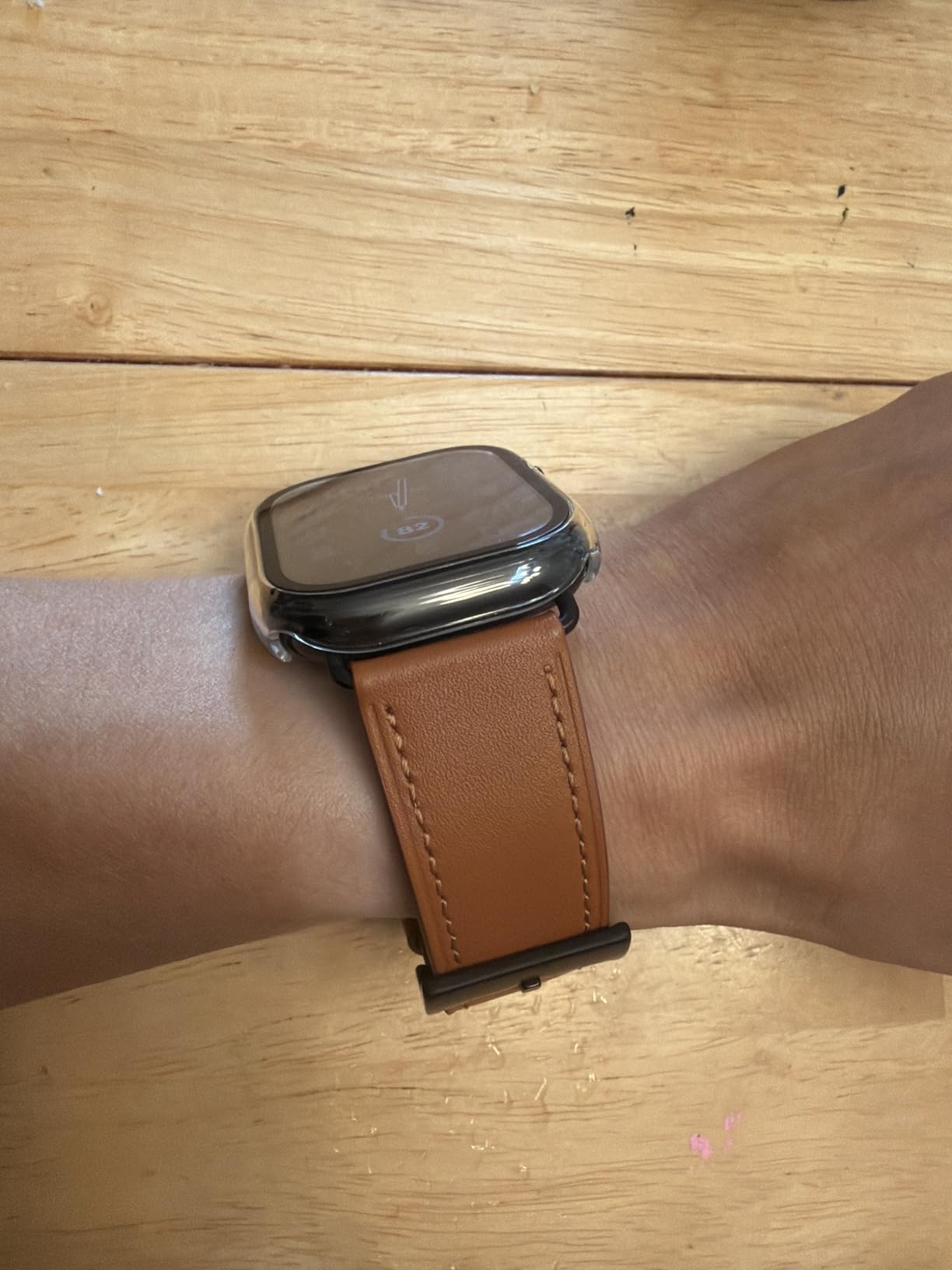 OUHENG Leather Bands Compatible with Apple Watch Band 49mm/46mm/45mm/44mm/42mm, Genuine Leather Strap Compatible with iWatch Ultra 3/2/1 & Series 11/10/9/8/7/6/5/4/3/2/1 & SE3 SE2 SE, Black/Black customer photo 1