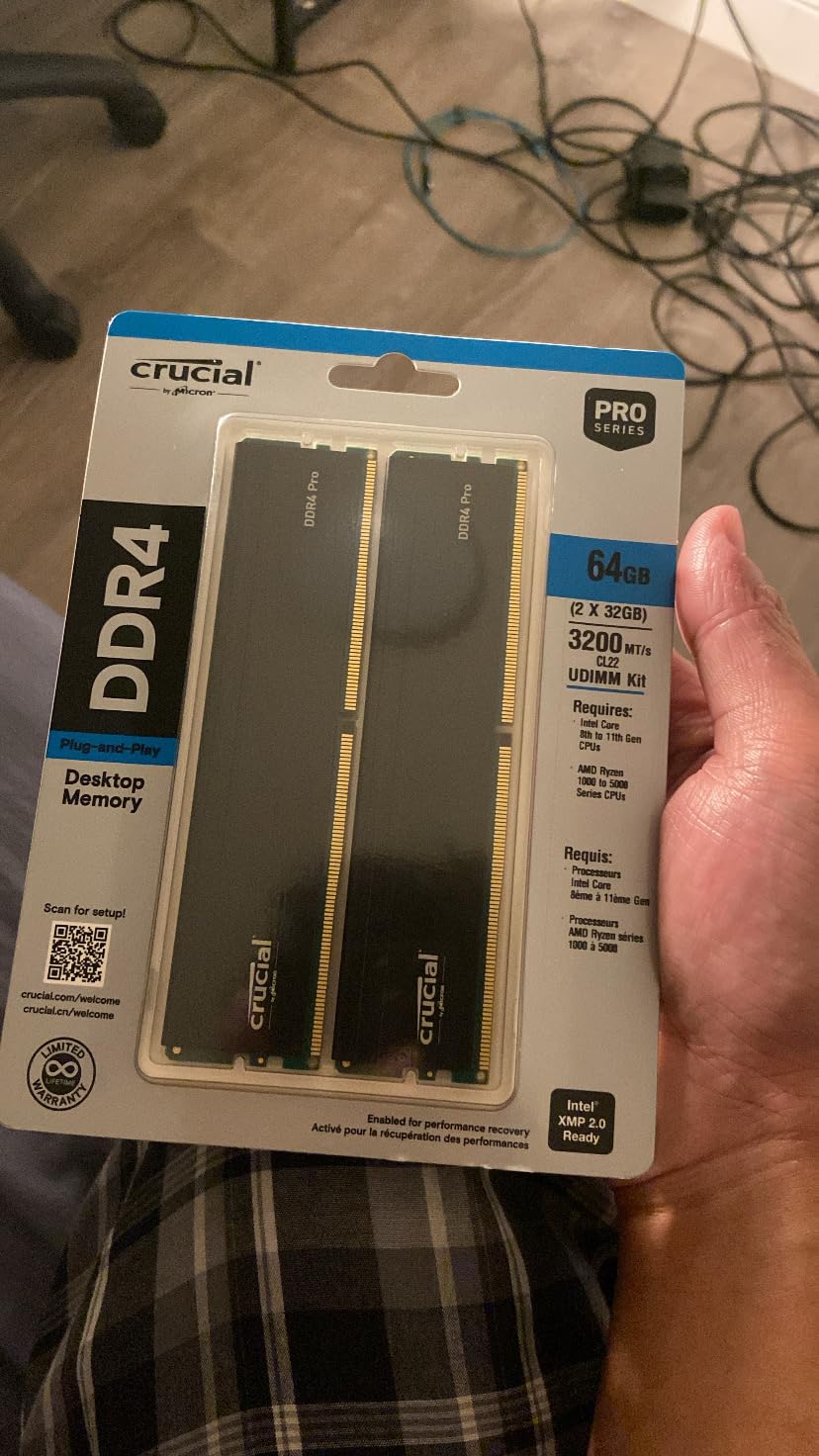 Crucial Pro 64GB DDR4 RAM Kit (2x32GB), 3200MHz (or 3000MHz or 2666MHz) Desktop Memory, Compatible with Intel and AMD Ryzen - CP2K32G4DFRA32A customer photo 1