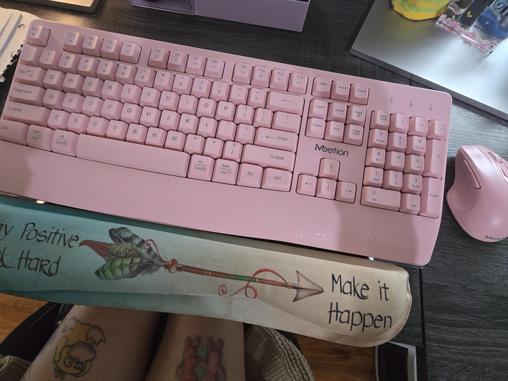 MEETION Wireless Keyboard and Mouse, Full-Sized Cordless Keyboard with Wrist Rest, 3 DPI Adjustable Mouse, Keyboard and Mouse Set with 2.4GHz USB Receiver, for PC/Computer/Laptop/Windows/Mac, Pink customer photo 1