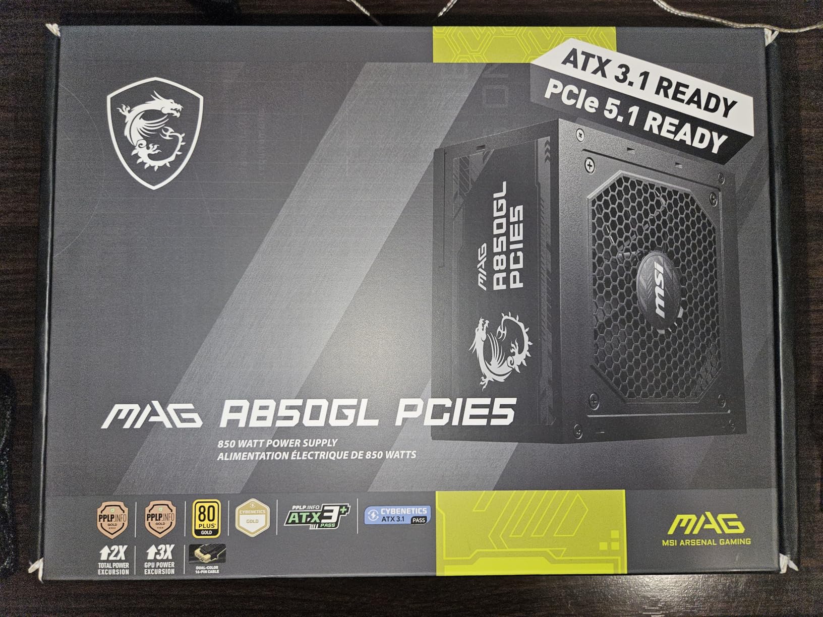 MSI MAG A850GL PCIE5, Fully Modular Compact Gaming 850W Power Supply, 80+ Gold, ATX 3.1 & PCIe 5.1 Ready, Native Dual-Color 12V-2x6 Cable, 10 Year Warranty customer photo 2