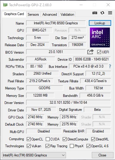 ASRock Intel Arc B580 Steel Legend 12GB OC Graphics Card, Intel Xe2-HPG, 12GB GDDR6, PCIe 4.0, Triple Fans, 0dB Silent, Polychrome SYNC, DisplayPort 2.1, HDMI 2.1a customer photo 2
