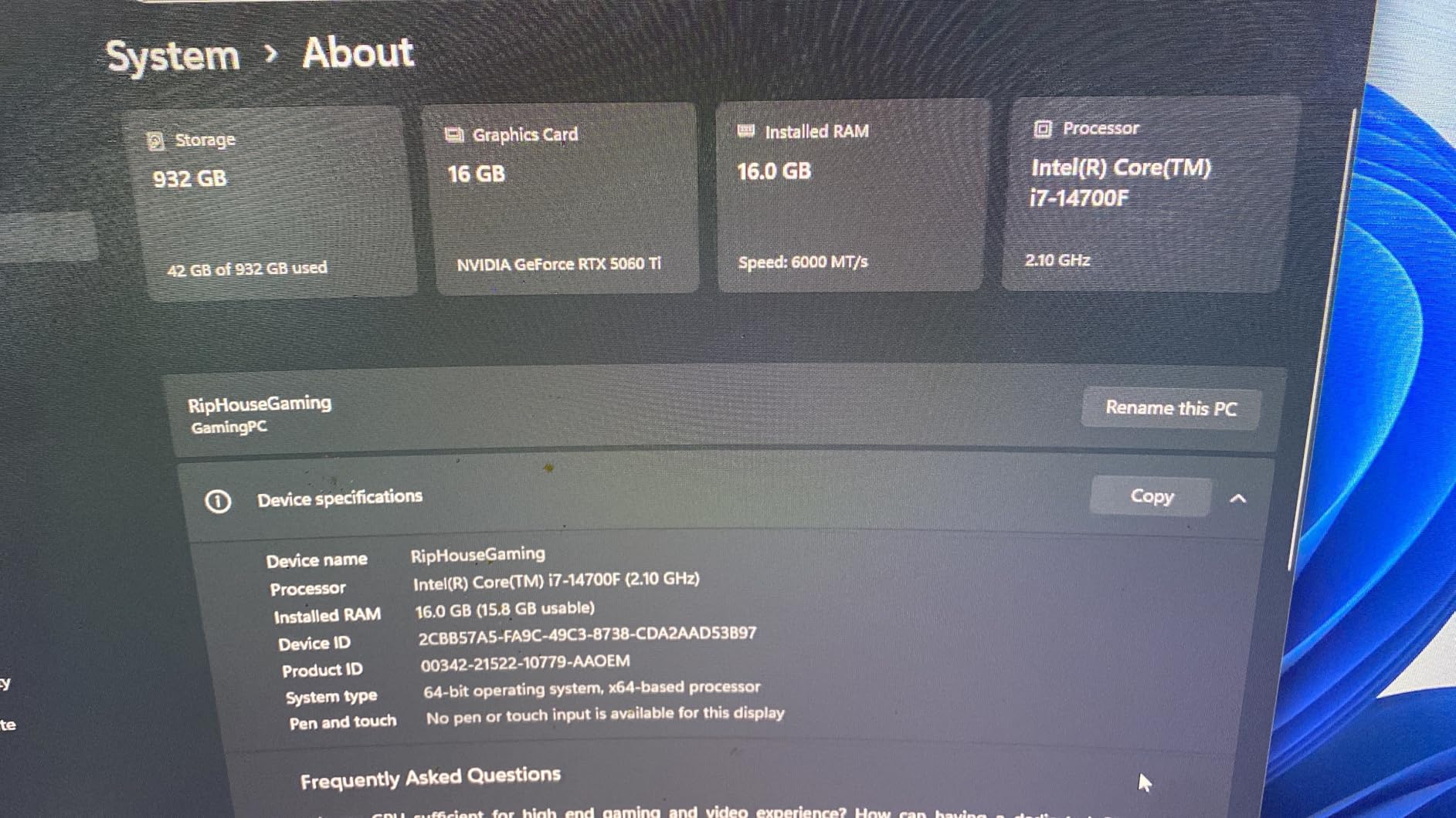 Gamer Xtreme Gaming PC, Intel Core i7-14700F 2.1GHz, GeForce RTX 5060 Ti 8GB, 16GB DDR5, 1TB PCIe 4.0 SSD, WiFi Ready & Windows 11 Home (GXiVR8040A19) customer photo 1
