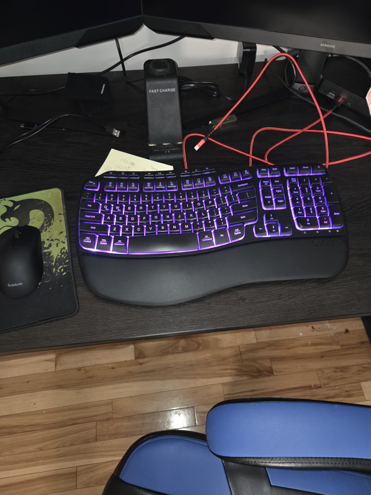 SABLUTE Ergonomic Wireless Keyboard and Mouse Combo, Rechargeable 4000mAh Backlit Keyboard with Soft Faux Lambskin Palm Rest, Wave Keys for Natural Typing, Compatible with Windows/Mac/Chrome OS customer photo 2
