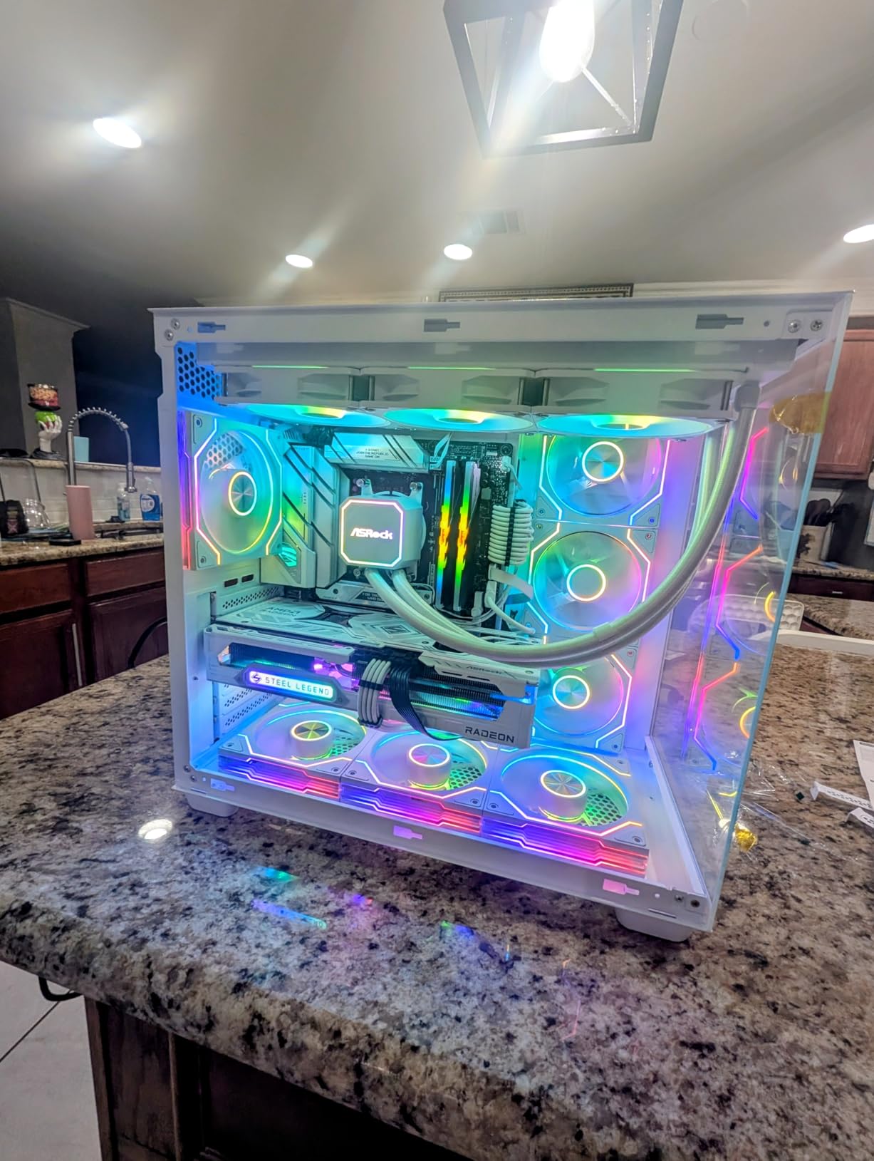 MUSETEX Y6 PC Case, Pre-Installed 7 Infinity Mirror PWM ARGB Fans, ATX Mid Tower Computer Case, Gaming PC Case with Type-C, 270° Full View Tempered Glass, White customer photo 2