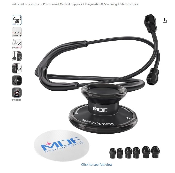 MDF Instruments Acoustica Lightweight Stethoscope for Doctors, Nurses, Students, Home Health Use, Dual Head, Black Tube, Black Chestpiece-Headset, MDF747XPBO customer photo 1