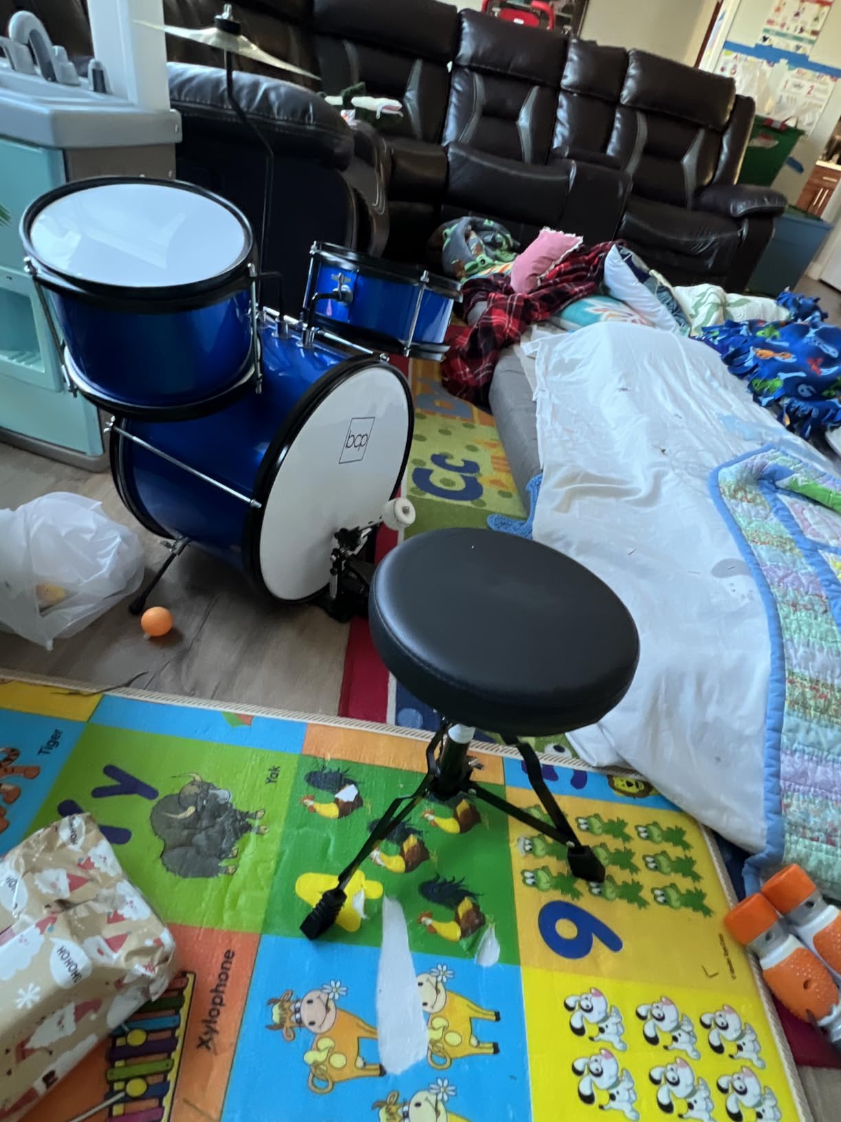 Best Choice Products 3-Piece Beginner Drum Set for Kids Juniors, w/Throne Stool, Cymbal, Drum Sticks, Bass Drum Pedal, 2 Toms - Blue customer photo 2