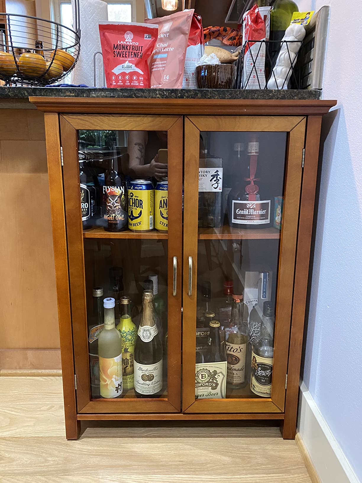 Teamson Home Avery Wooden Freestanding Floor Cabinet with 2 Adjustable Shelves 3 Storage Spaces 2 Glass Paneled Doors and 2 Antique Brass Knobs, Oiled Oak customer photo 2