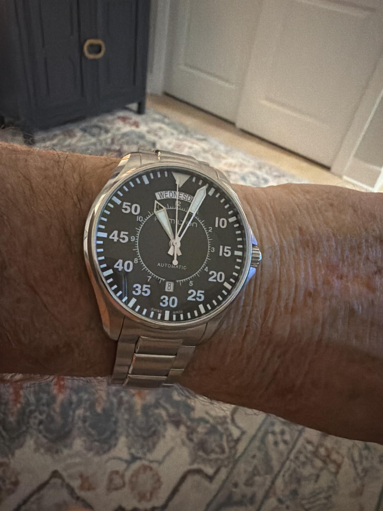 Hamilton Khaki Aviation Automatic Men's Watch, 42mm Stainless Steel Case, Swiss Made, Black Dial, 100m Waterproof, Sapphire Crystal, Stainless Steel Strap customer photo 1