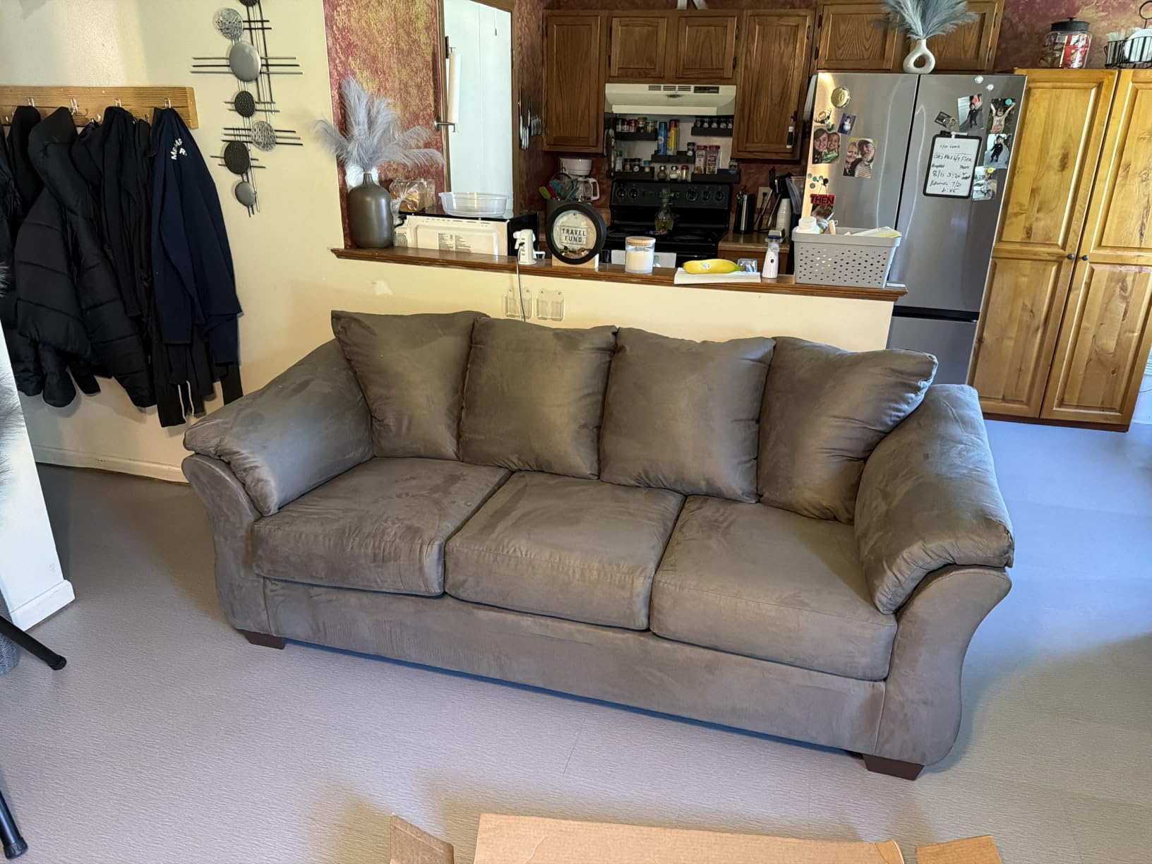 Signature Design by Ashley Darcy Casual Plush Sofa, Grayish Brown | Stain-resistant fabric cleans easily with water, Sturdy wood and engineered wood frame, Plush pillow-top arms for comfort customer photo 1