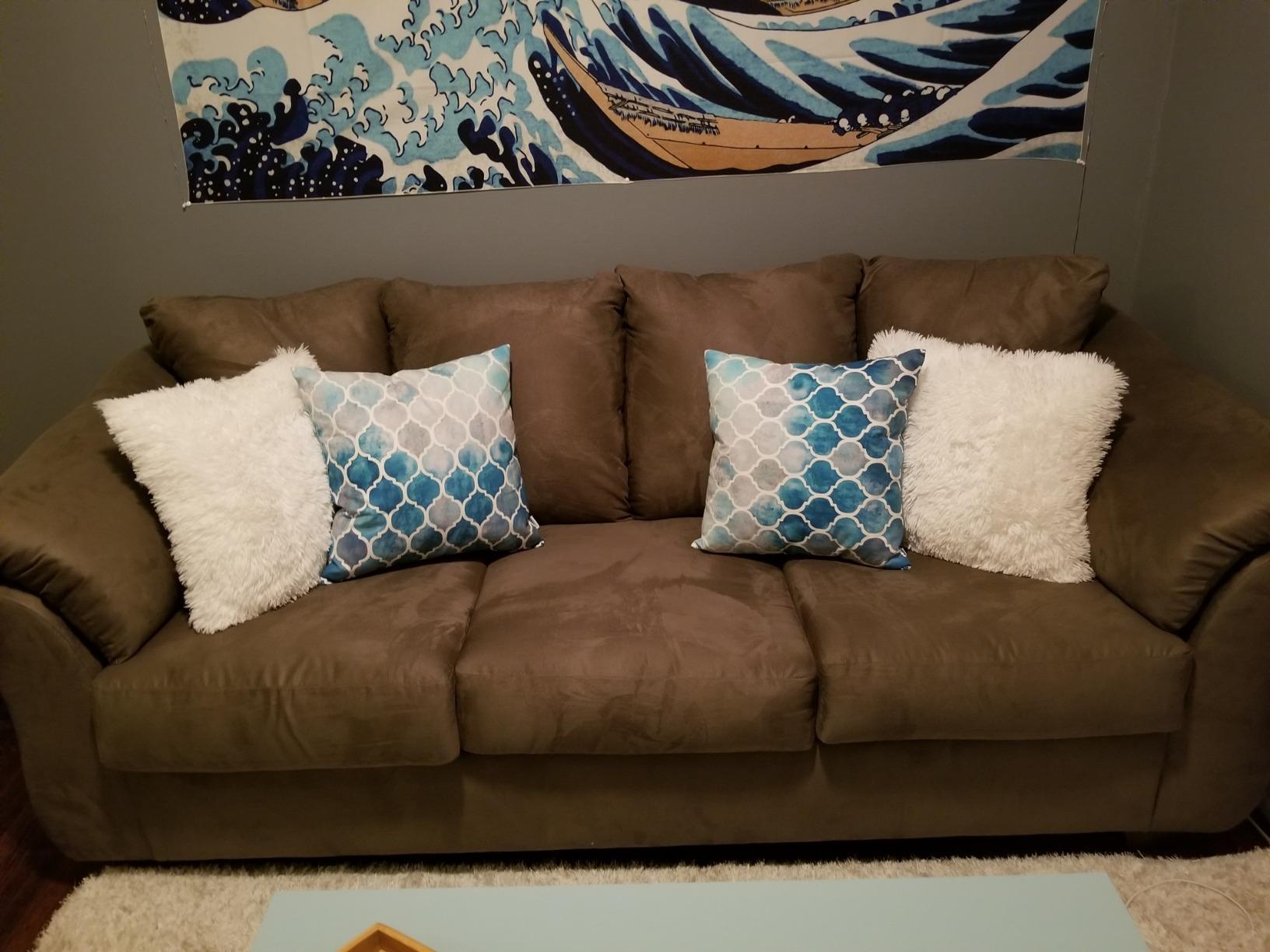 Signature Design by Ashley Darcy Casual Plush Sofa, Grayish Brown | Stain-resistant fabric cleans easily with water, Sturdy wood and engineered wood frame, Plush pillow-top arms for comfort customer photo 2