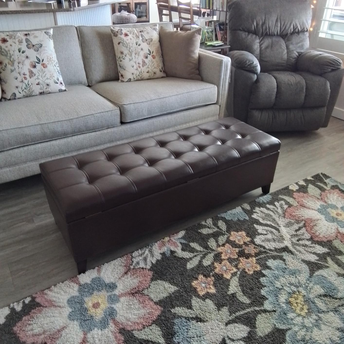 Joveco Storage Ottoman Bench, 51 Inch Leather Tufted Bench for End of Bed, Bedroom, Living Room, Brown customer photo 1