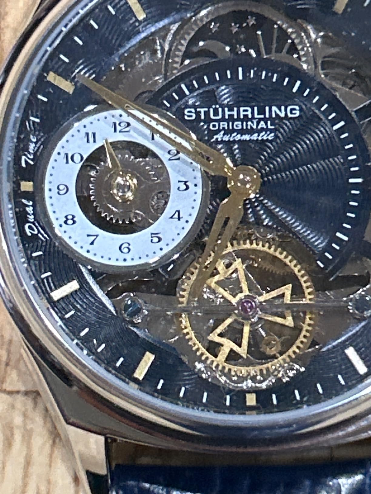Stuhrling Mens Automatic Dress Watch Stainless Steel with Automatic Skeleton with Duel Time AM/PM Indicator customer photo 2