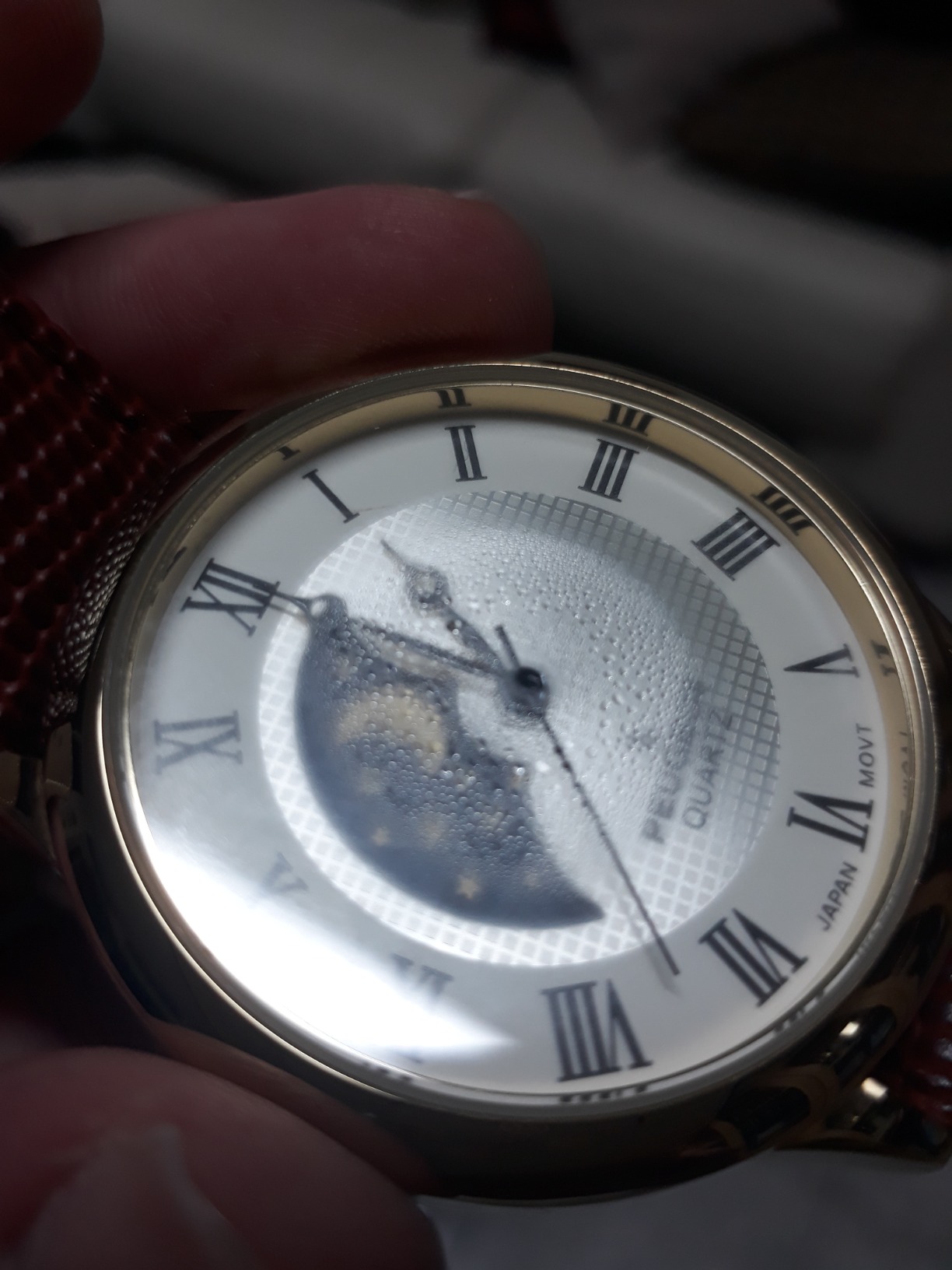 Peugeot Men's Sun Moon Phase Vintage Dress Watch Roman Numeral Leather | Moon phase display Roman numeral dial Gold plated case Leather strap Complimentary battery replacement customer photo 1