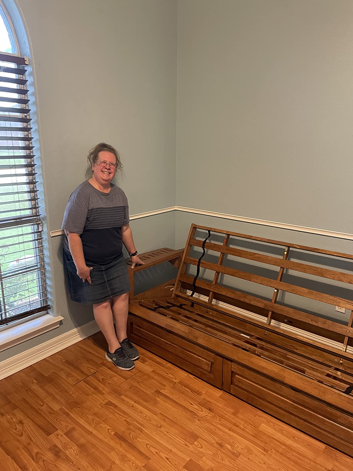Brentwood Tray Arm Full Size Wood Futon Frame and Storage Drawers - Heritage Finish customer photo 2