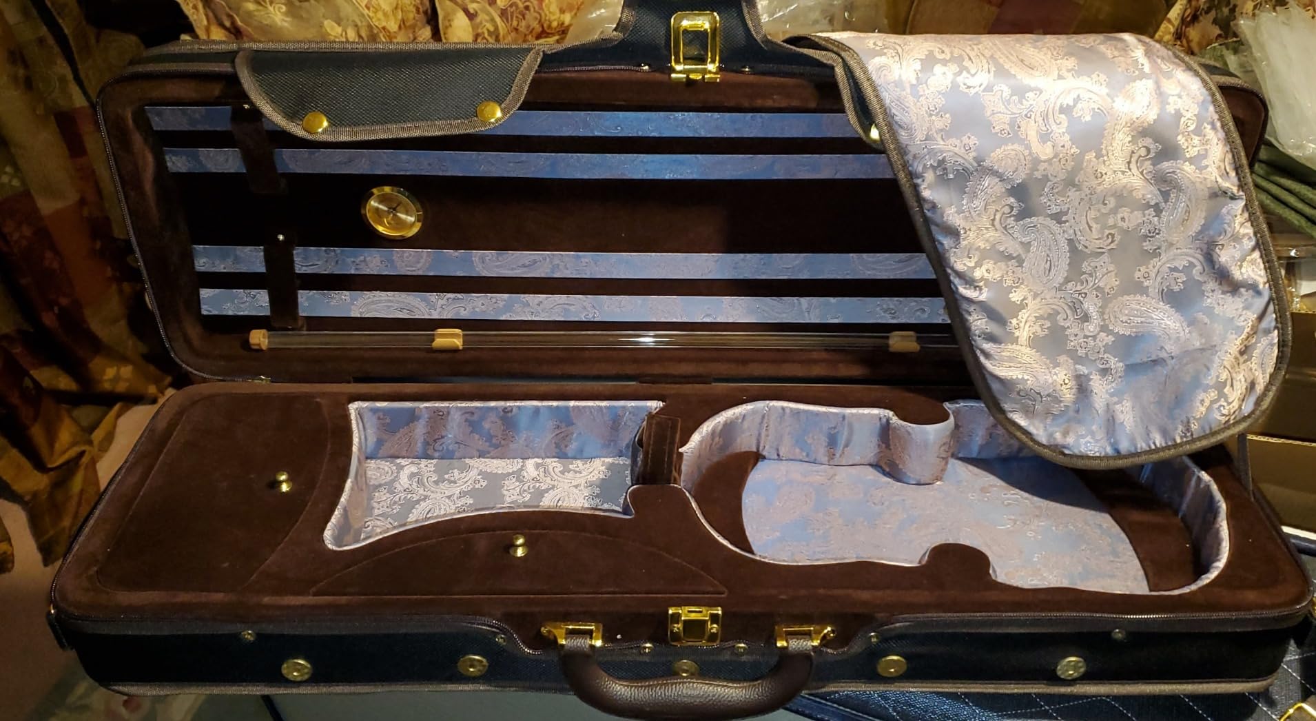 PTVNQF28 4/4 Full Size Professional Oblong Shape Lightweight Violin Hard Case, Black/Brown customer photo 1