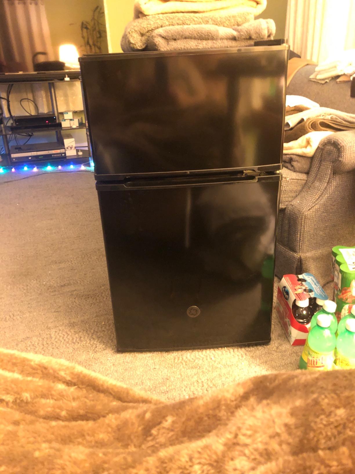 GE Double-Door Mini Fridge, Freestanding Compact Refrigerator with Freezer, 3.1 Cu Ft, Black, GDE03GGKBB customer photo 1