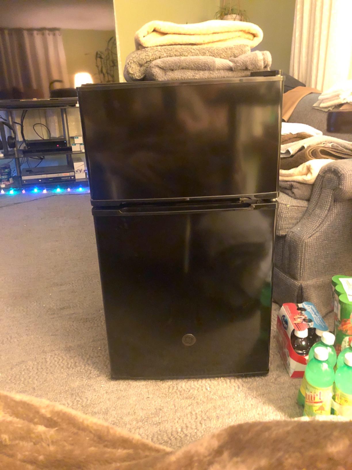 GE Double-Door Mini Fridge, Freestanding Compact Refrigerator with Freezer, 3.1 Cu Ft, Black, GDE03GGKBB customer photo 3