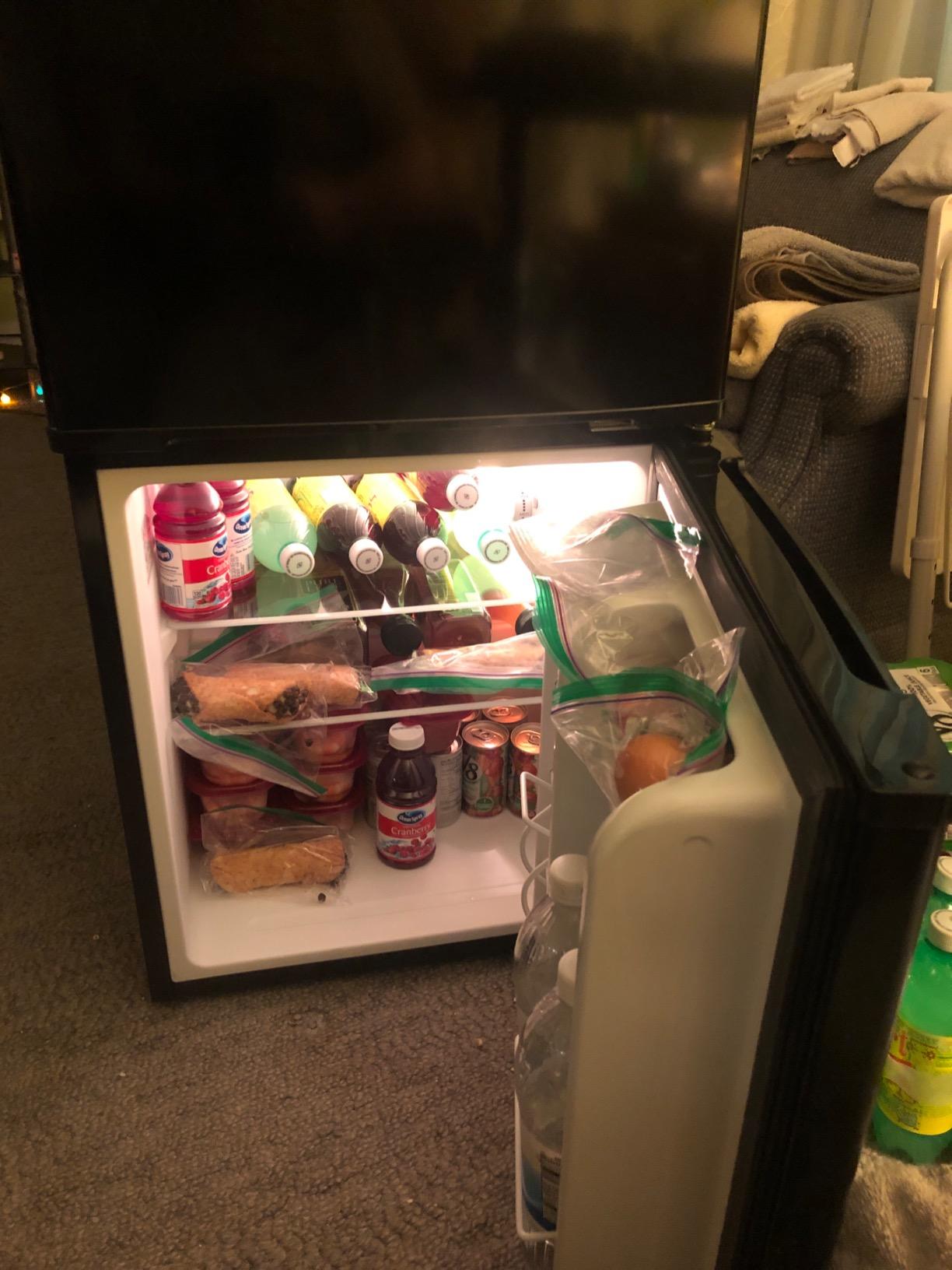 GE Double-Door Mini Fridge, Freestanding Compact Refrigerator with Freezer, 3.1 Cu Ft, Black, GDE03GGKBB customer photo 5