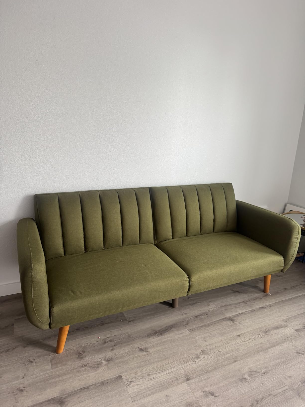 Novogratz Brittany 82 Inch Futon Sofa Bed in Faux Leather, Upholstered Couch Sleeper with Tufted Back, Mid-Century Modern Design, Green customer photo 2
