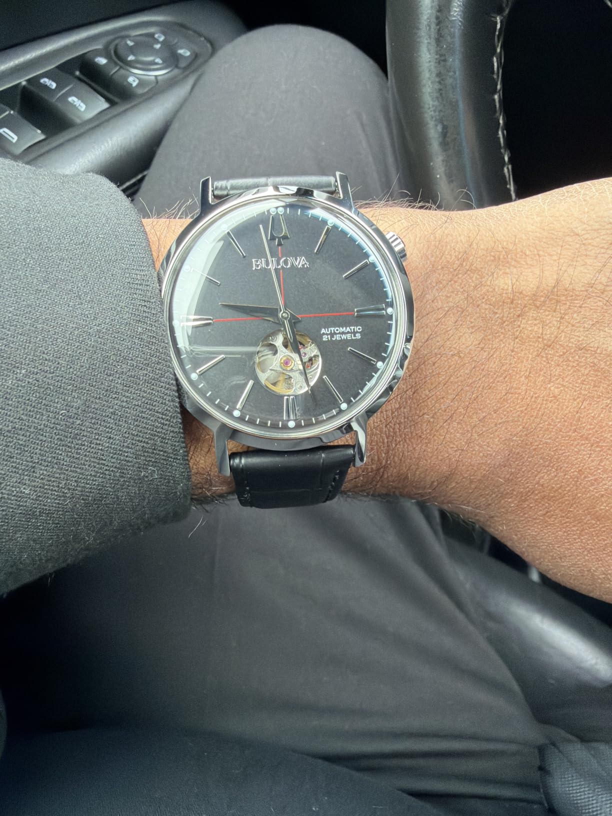 Bulova Men's Classic Aerojet 3-Hand Automatic Leather Strap Watch, Open Aperture, 40-Hour Power Reserve, Double Curved Mineral Crystal, 41mm customer photo 1