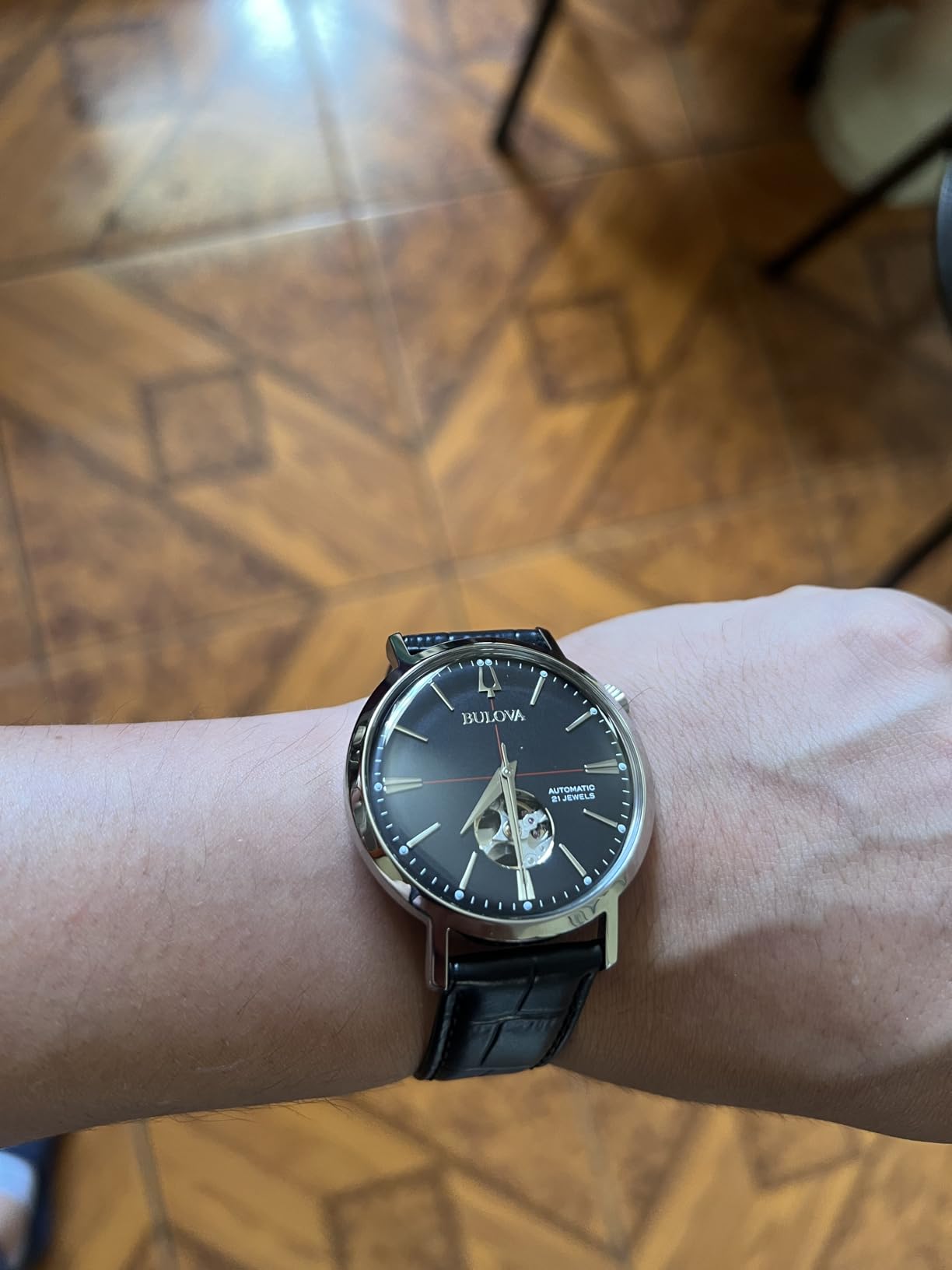 Bulova Men's Classic Aerojet 3-Hand Automatic Leather Strap Watch, Open Aperture, 40-Hour Power Reserve, Double Curved Mineral Crystal, 41mm customer photo 2