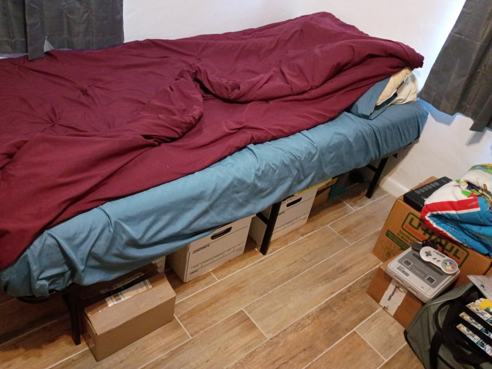 Amazon Basics Bed Frame with Storage, Foldable Metal Platform, Sturdy Steel, No Box Spring Needed, 14-inch High, Tool-Free Setup, Noise Free, Easy Assembly, Queen Size, Black customer photo 1
