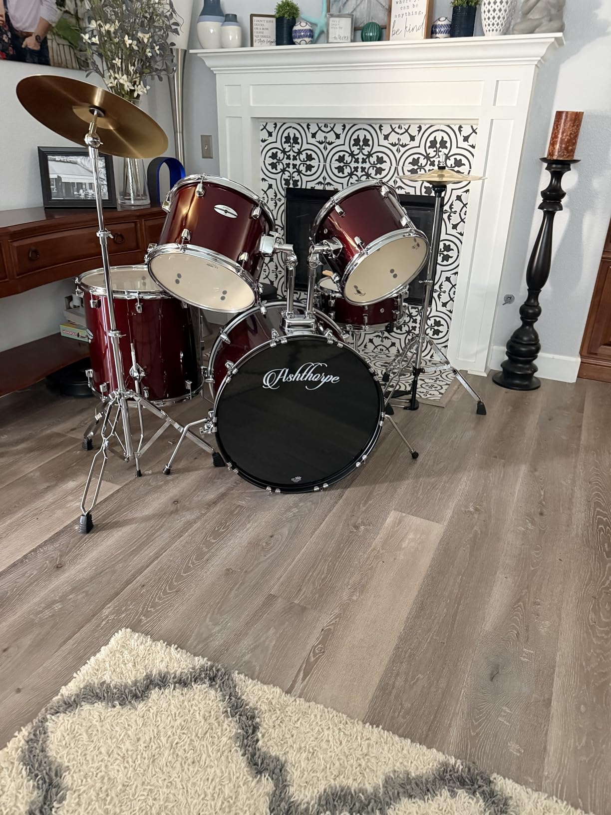 Ashthorpe 5-Piece Full Size Adult Drum Set with Remo Heads & Premium Brass Cymbals - Complete Professional Percussion Kit with Chrome Hardware - Black customer photo 1