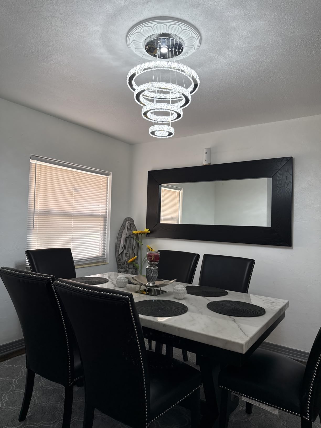 Crystal Chandeliers Modern LED Rings Pendant Light Adjustable Stainless Steel Ceiling Light Fixture for Living Room Dining Room Bedroom (Cool White) customer photo 1