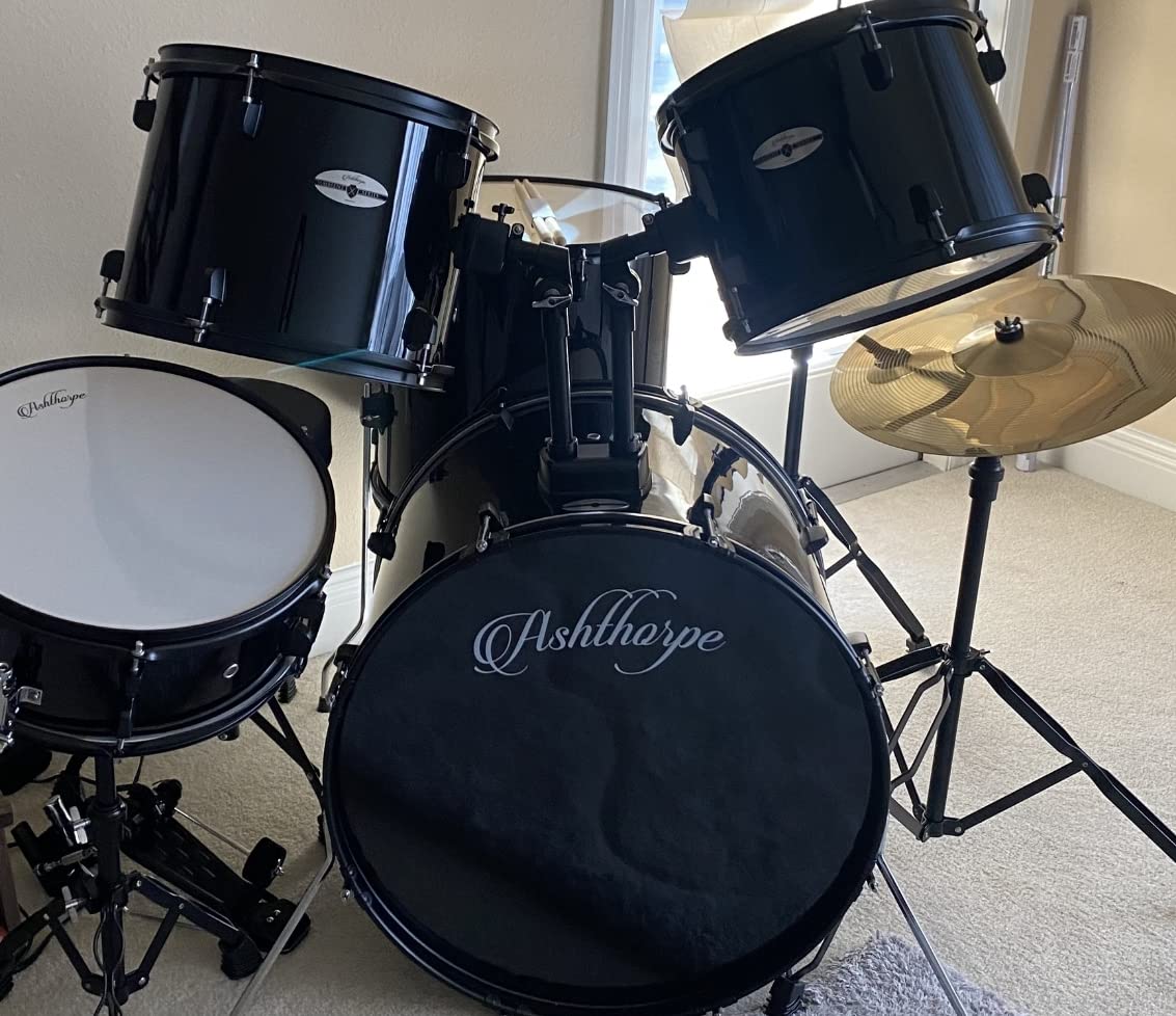 Ashthorpe 5-Piece Complete Full Size Adult Drum Set with Remo Batter Heads - Black customer photo 2