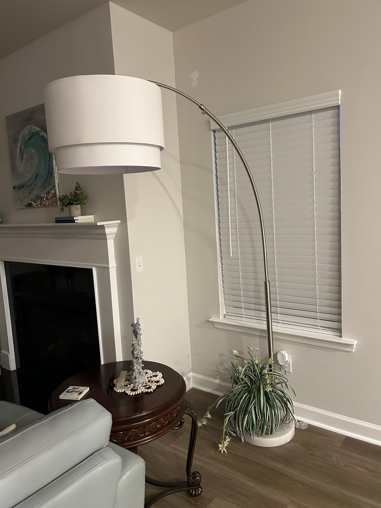 Brightech Mason Arc Floor Lamp - Modern Corner Standing Lamp with Unique Hanging Drum Lamp Shade for Living Room - Bright Overhead, Curved Hanging Light for Bedroom. Library, Den - Bronze customer photo 1
