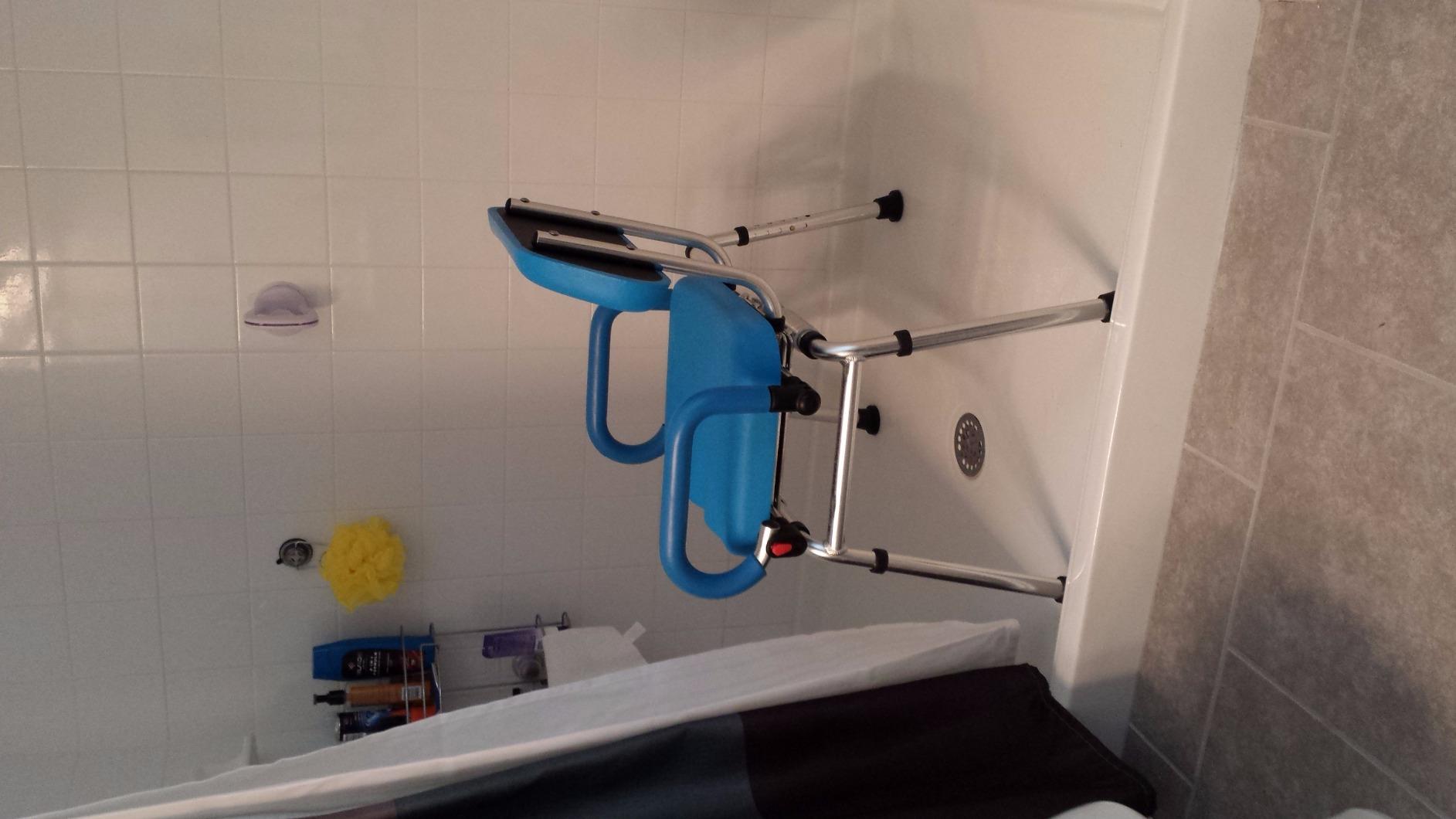 Carousel Sliding Shower Chair Tub Transfer Bench with Swivel Seat Elderly | Slide Safely In & Out of the Tub - Gray, padded seat, padded armrests, swivel seat, backrest, portable, tool-free assembly customer photo 1