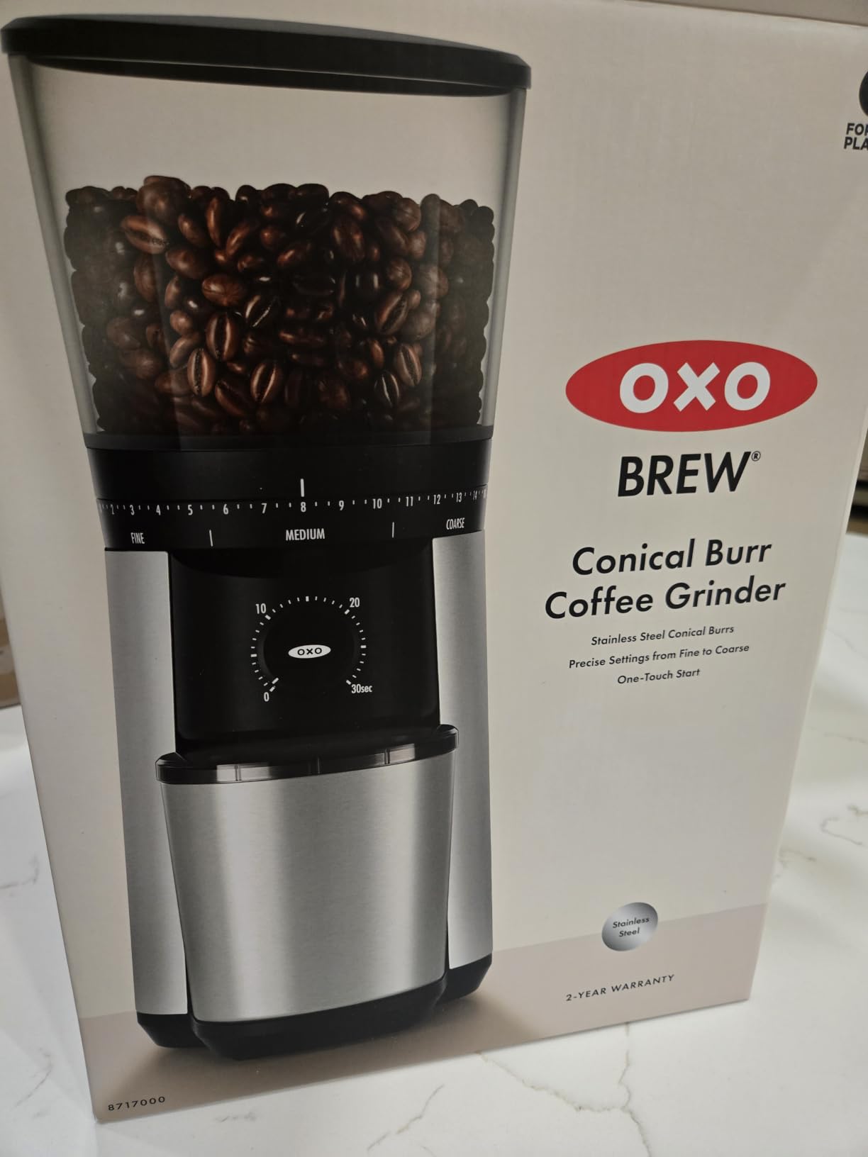 OXO Brew Conical Burr Electric Coffee Bean Grinder - 12 Oz Capacity | Stainless Steel Burrs, One-Touch Automatic Smart Grind, 15 Grind Settings for Espresso, French Press, Cold Brew customer photo 1
