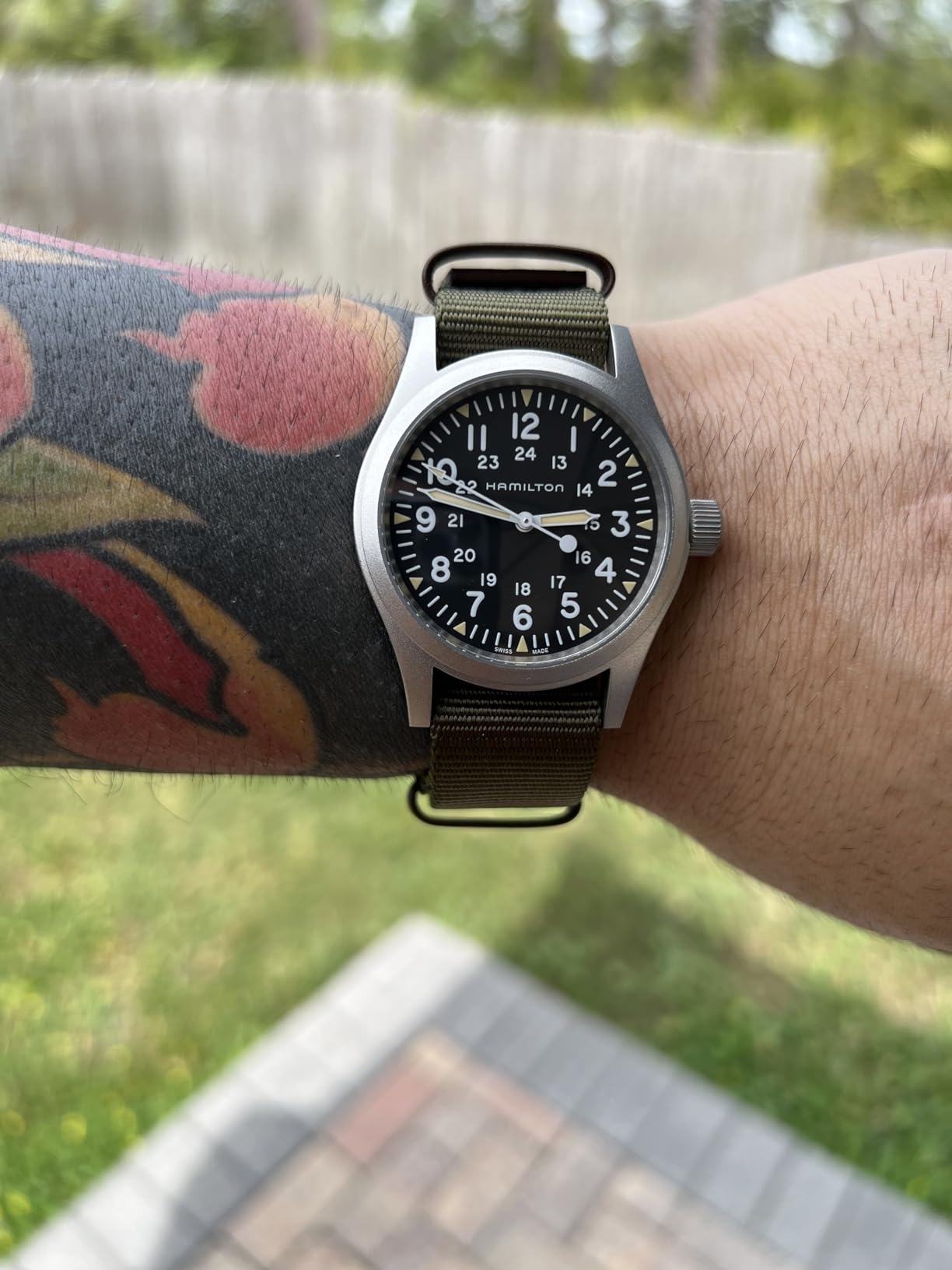 Hamilton Khaki Field Mechanical Men's Watch, 38mm Stainless Steel Case, Swiss Made, Black Dial Analog Wrist Watch for Men, 50m Waterproof, Sapphire Crystal, Textile Strap customer photo 1