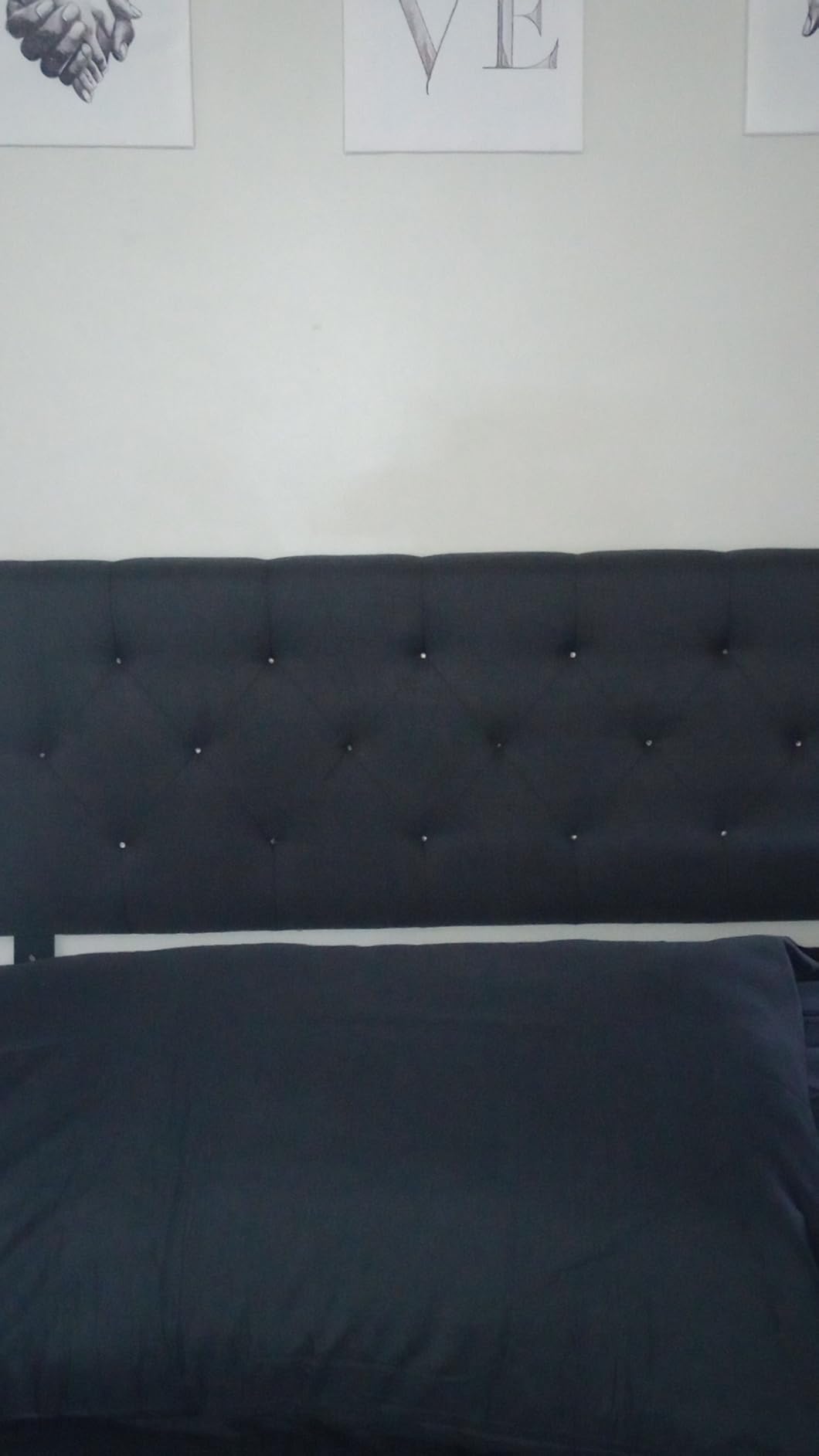 Lucid Mid-Rise Upholstered Headboard - Diamond Tufted - Padded Polyester - Adjustable Height from 34 to 46 - Easy Assembly - Bed Frame or Wall Mount - Sturdy - Stone - Queen Size customer photo 2