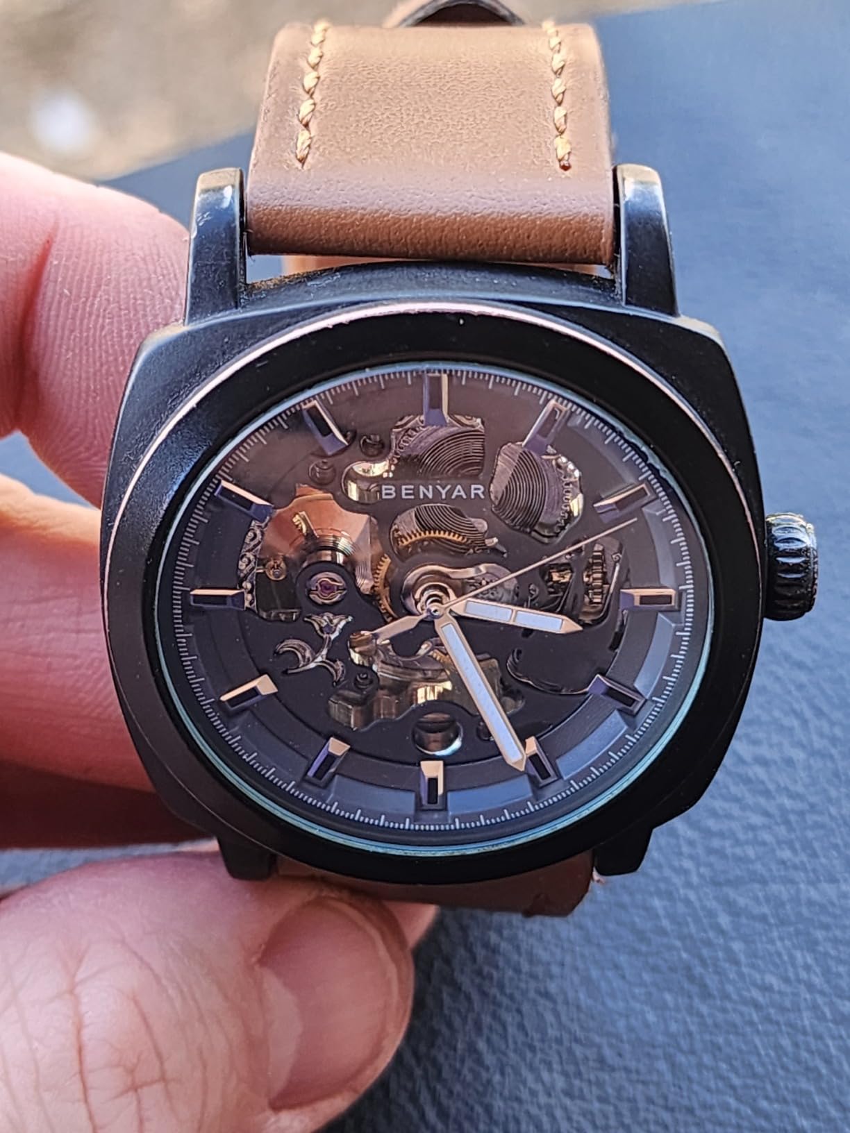 BENYAR Men's Mechanical Automatic Watch | Leather Strap | Gold Movement | 45mm Skeleton Dial | Water Resistant and Scratch Resistant Stylish Gift customer photo 1