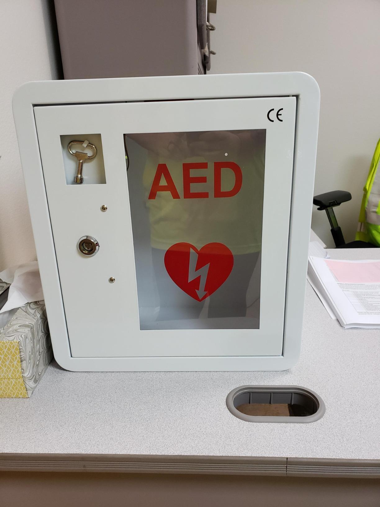 AED Defibrillator Wall Mounted Cabinet, Metal Steel Plate Storage Cabinet with Alarm and Light, fits All Brands Cardiac Science customer photo 1