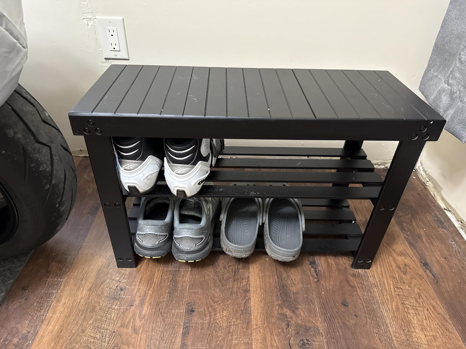 Pipishell Bamboo Shoe Rack Bench, 3 Tier Sturdy Shoe Bench, Storage Shoe Organizer, Holds up to 300lbs for Entryway Bedroom Living Room Balcony, Brown customer photo 1